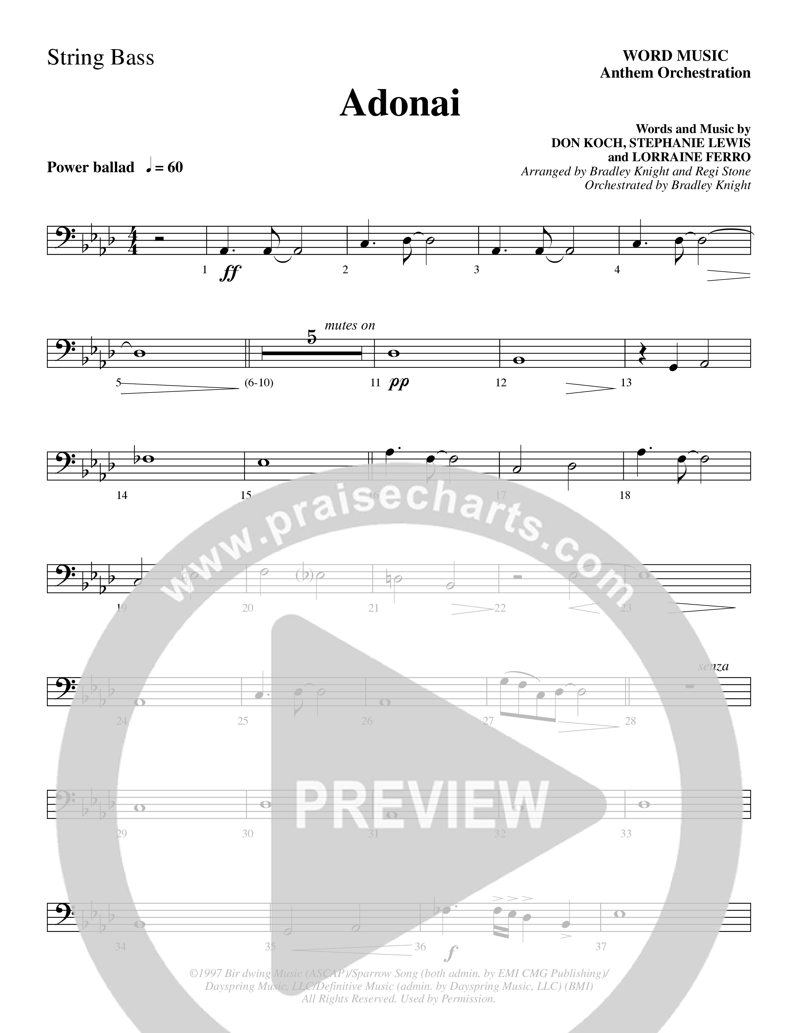 Adonai (Choral Anthem SATB) String Bass (Word Music Choral / Bradley Knight / Regi Stone)
