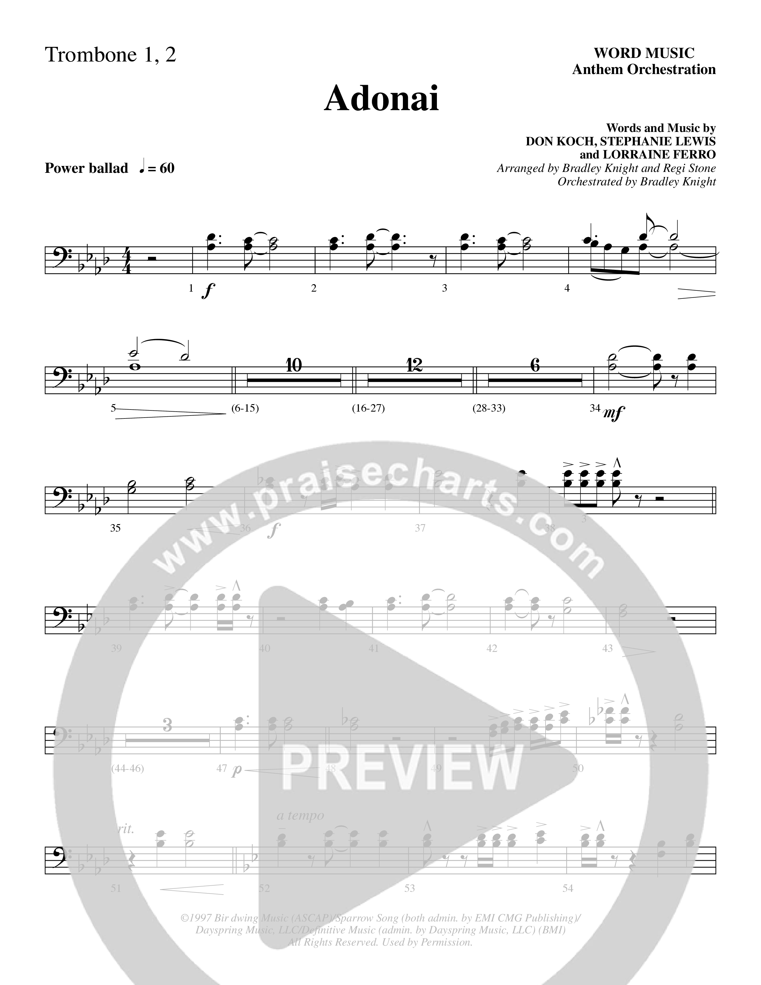 Adonai (Choral Anthem SATB) Trombone 1/2 (Word Music Choral / Bradley Knight / Regi Stone)