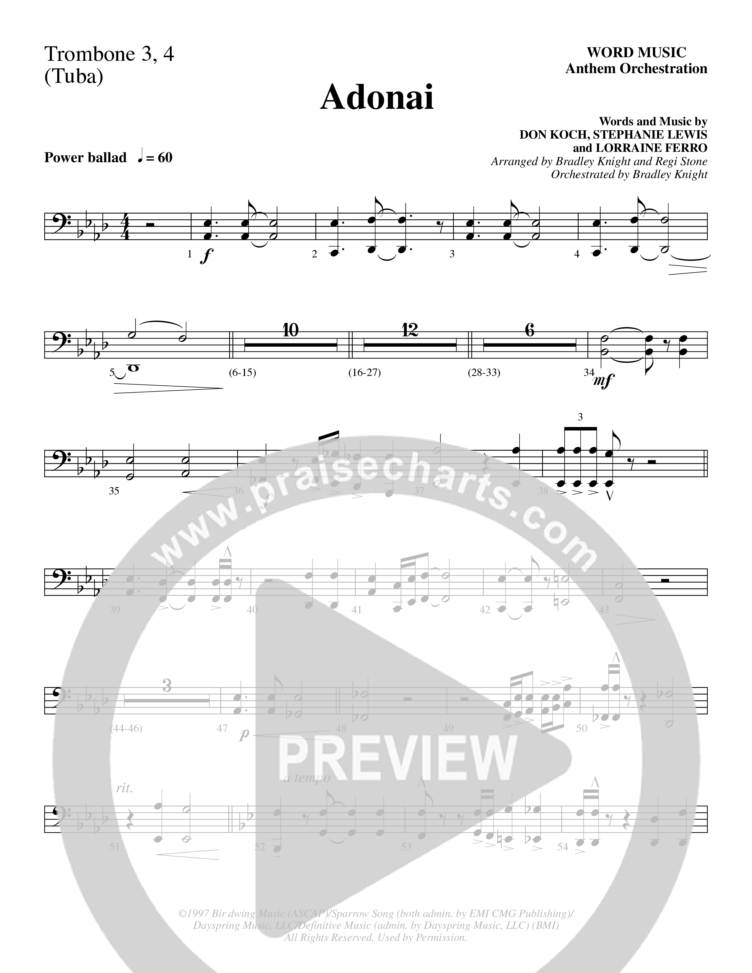 Adonai (Choral Anthem SATB) Trombone 3/4 (Word Music Choral / Bradley Knight / Regi Stone)