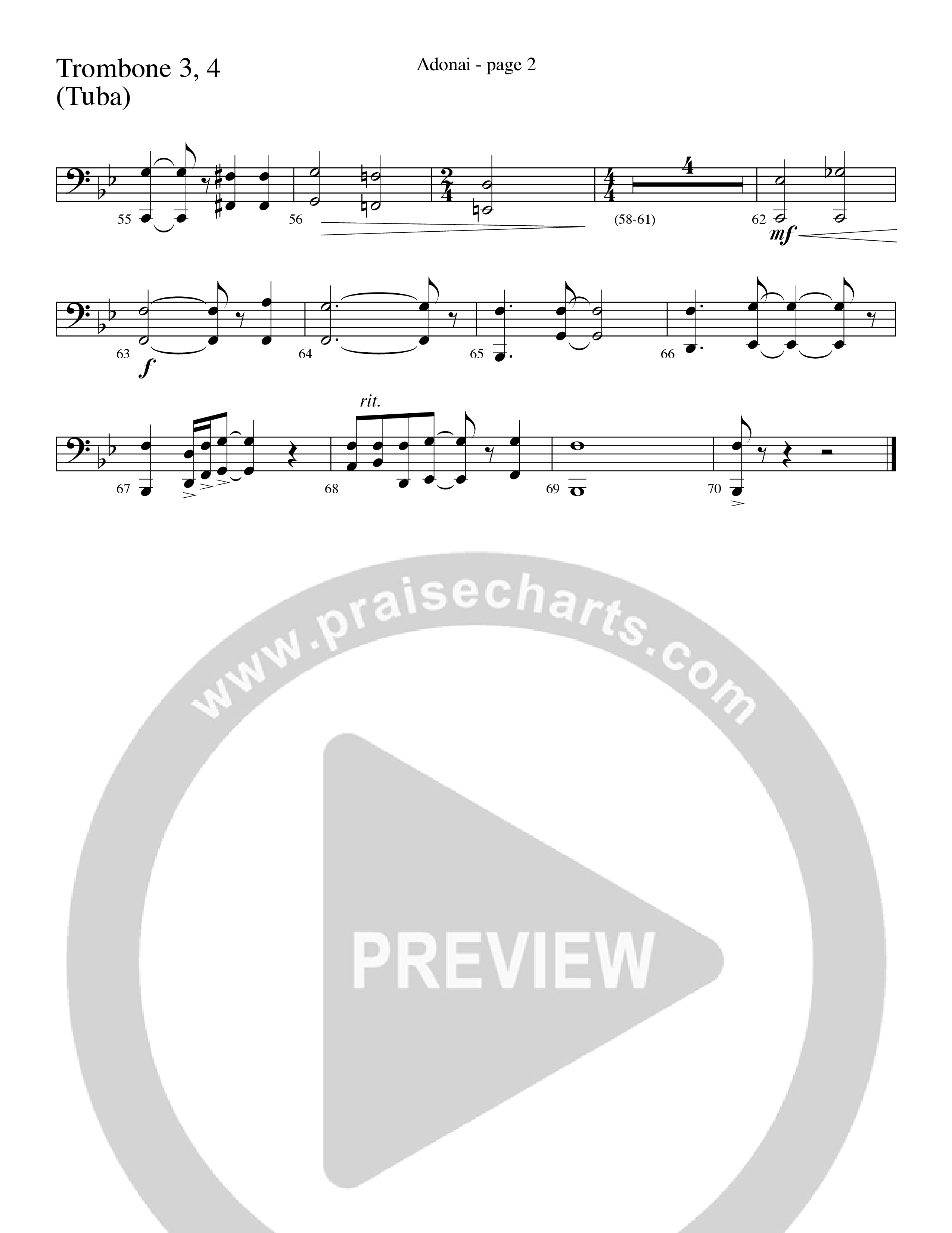 Adonai (Choral Anthem SATB) Trombone 3/4 (Word Music Choral / Bradley Knight / Regi Stone)