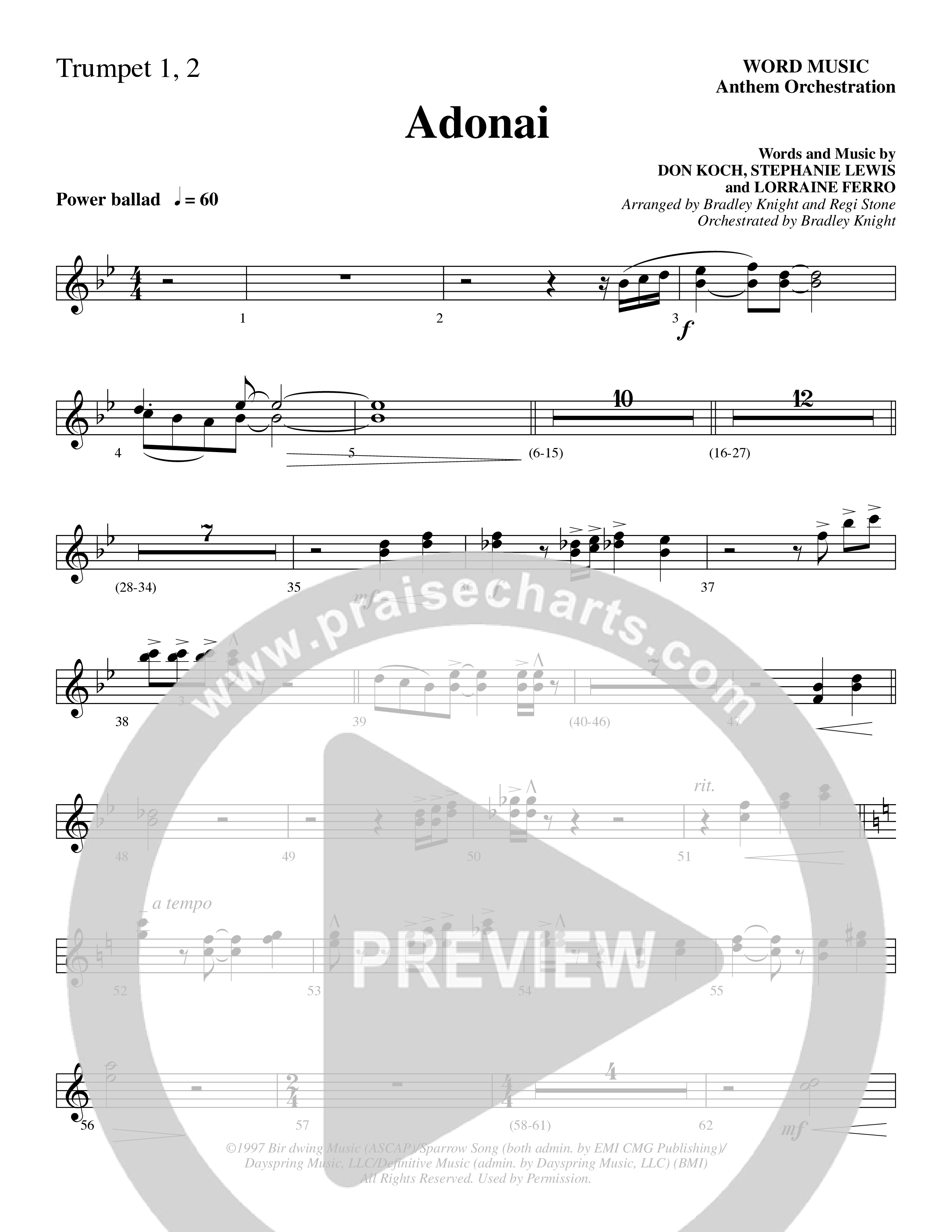 Adonai (Choral Anthem SATB) Trumpet 1,2 (Word Music Choral / Bradley Knight / Regi Stone)