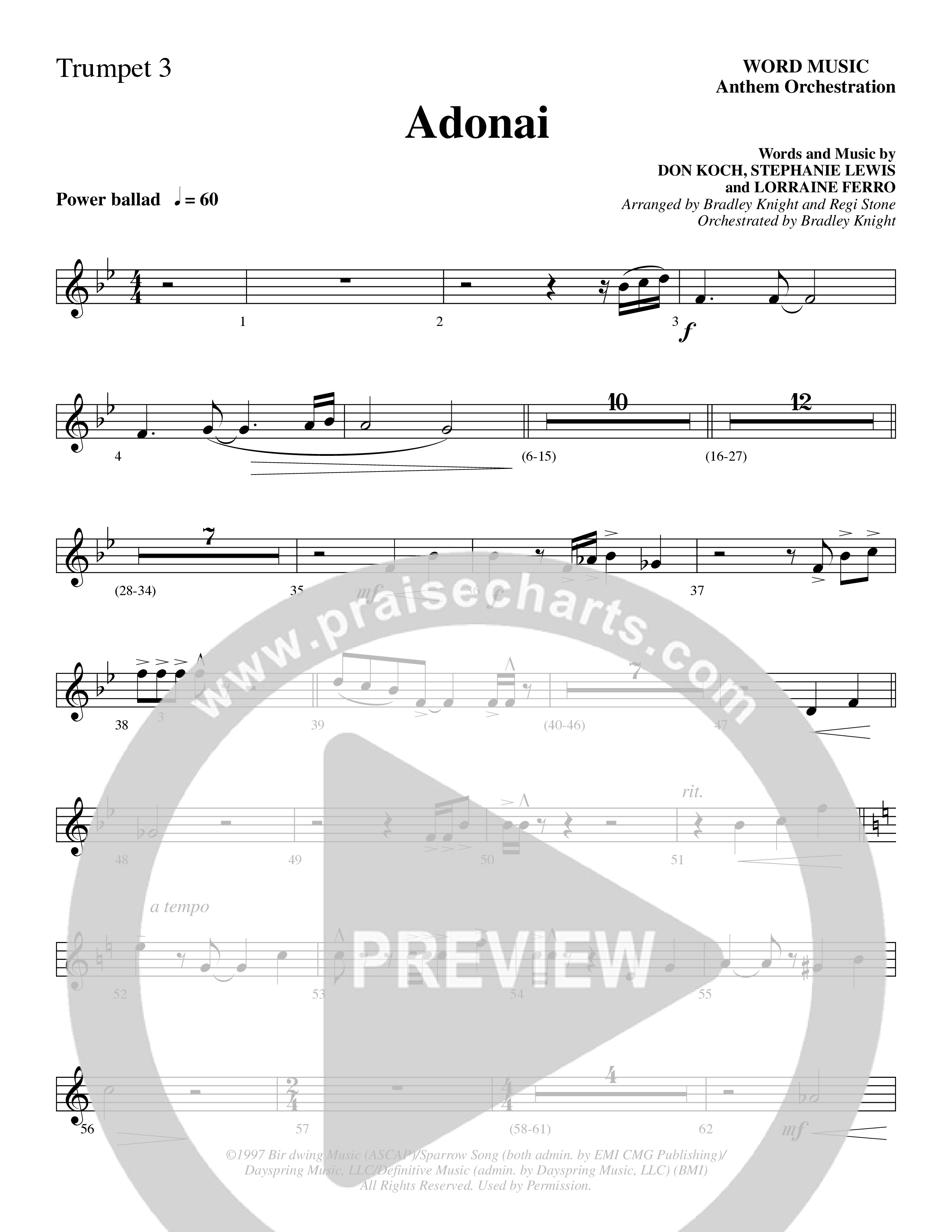 Adonai (Choral Anthem SATB) Trumpet 3 (Word Music Choral / Bradley Knight / Regi Stone)