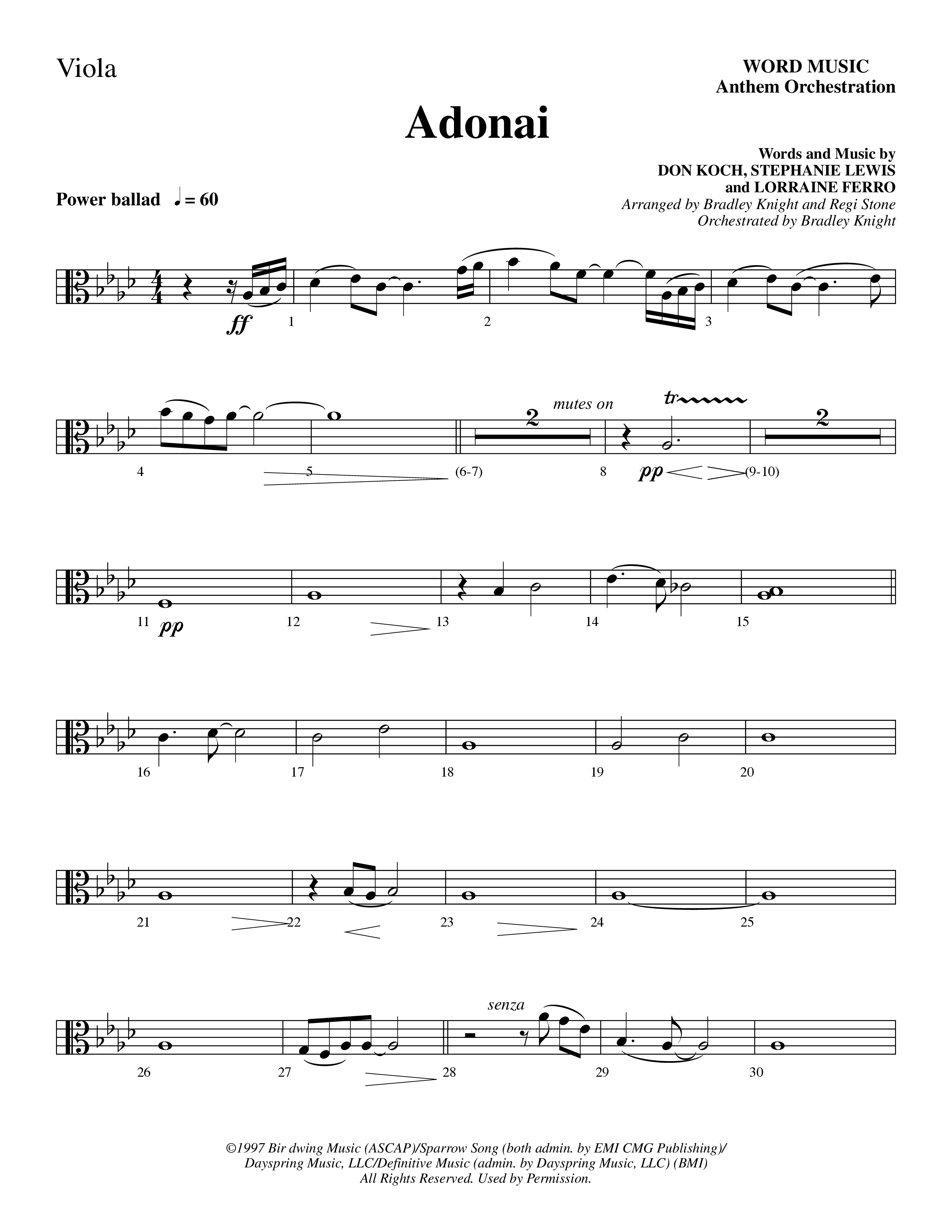 Adonai (Choral Anthem SATB) Viola (Word Music Choral / Bradley Knight / Regi Stone)