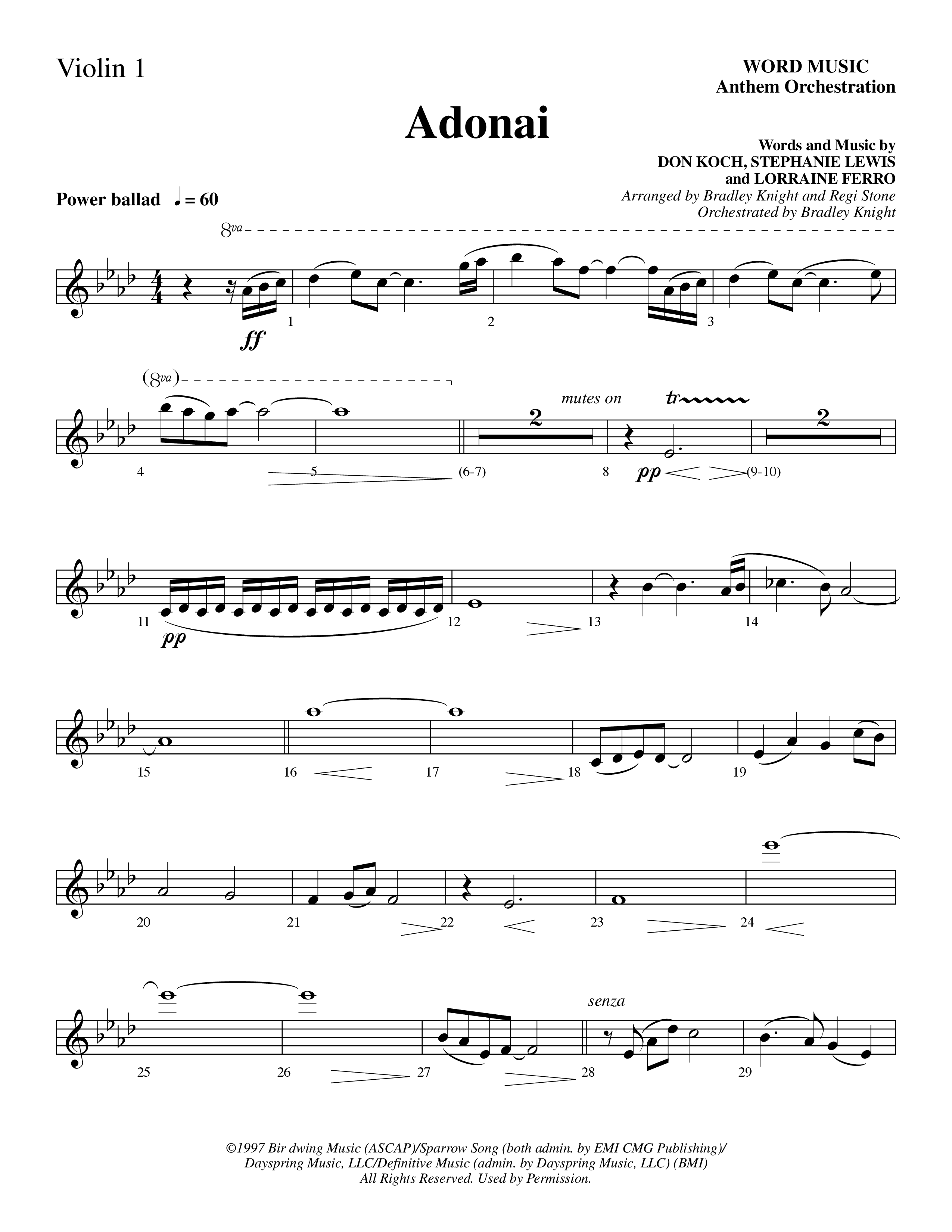 Adonai (Choral Anthem SATB) Violin 1/2 (Word Music Choral / Bradley Knight / Regi Stone)