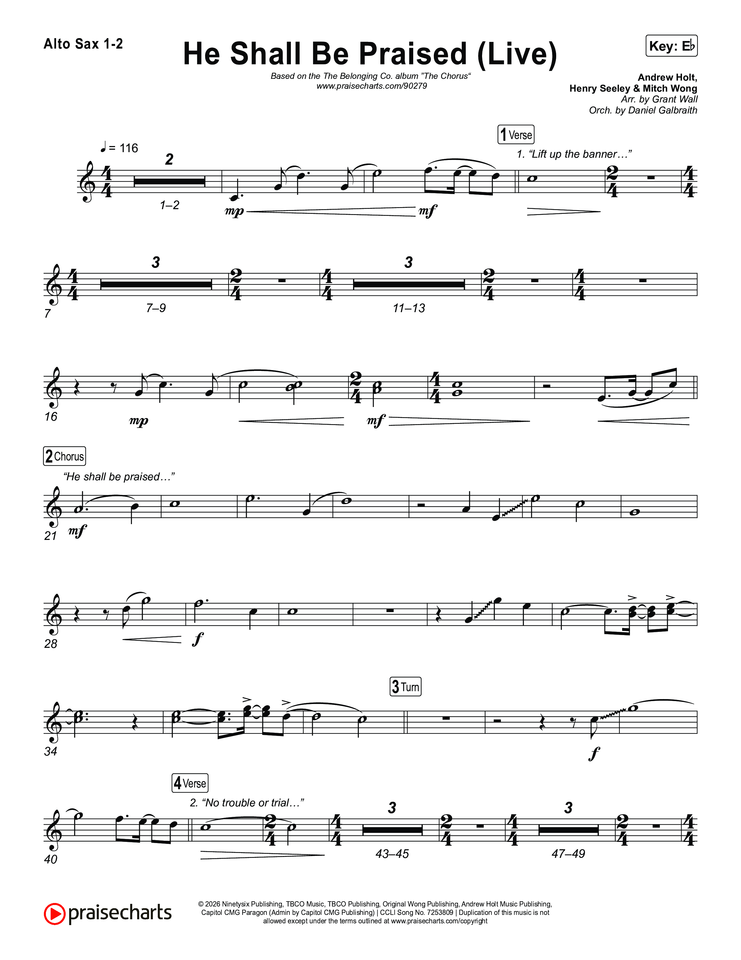 He Shall Be Praised (Live) Alto Sax 1,2 (The Belonging Co / David Dennis)