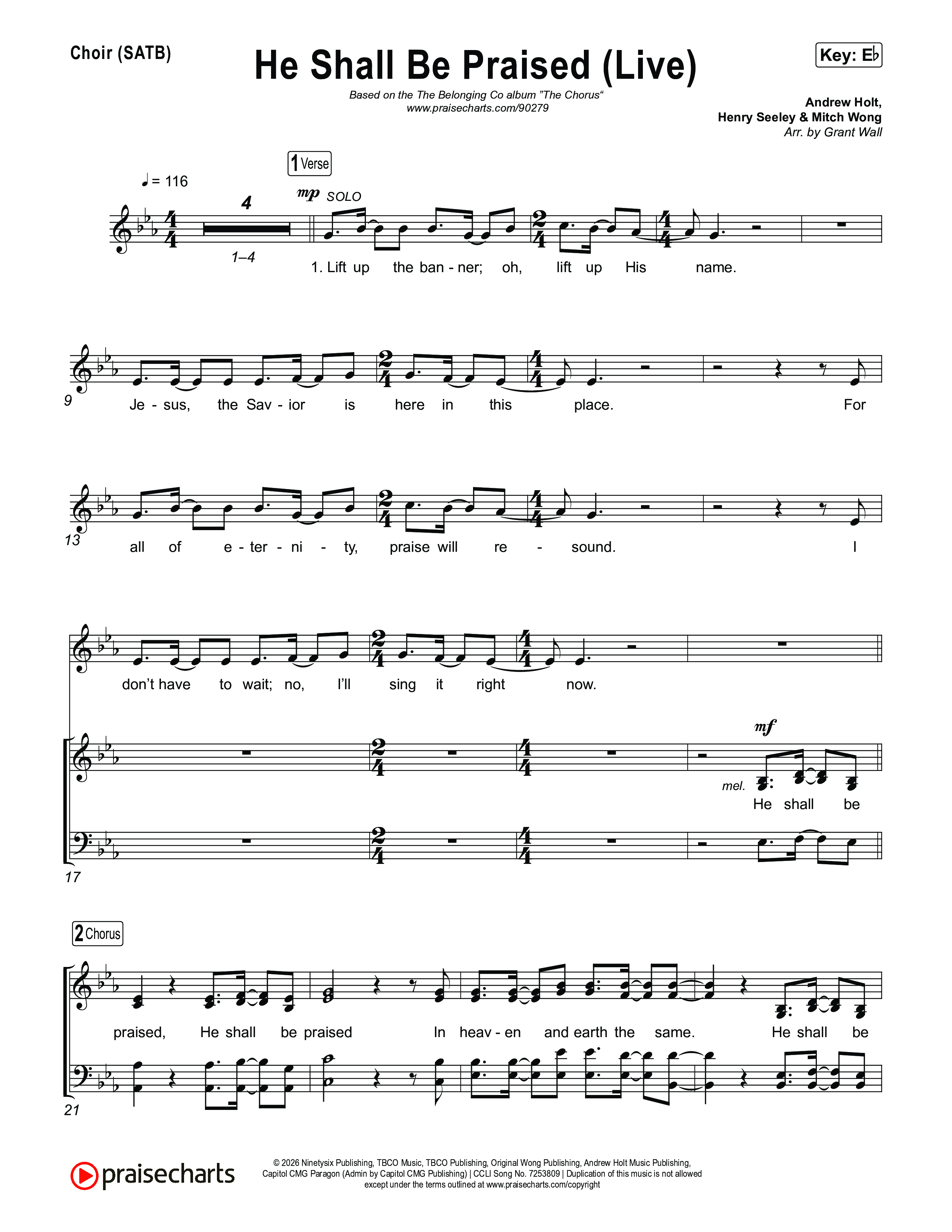 He Shall Be Praised (Live) Choir Sheet (SATB) (The Belonging Co / David Dennis)