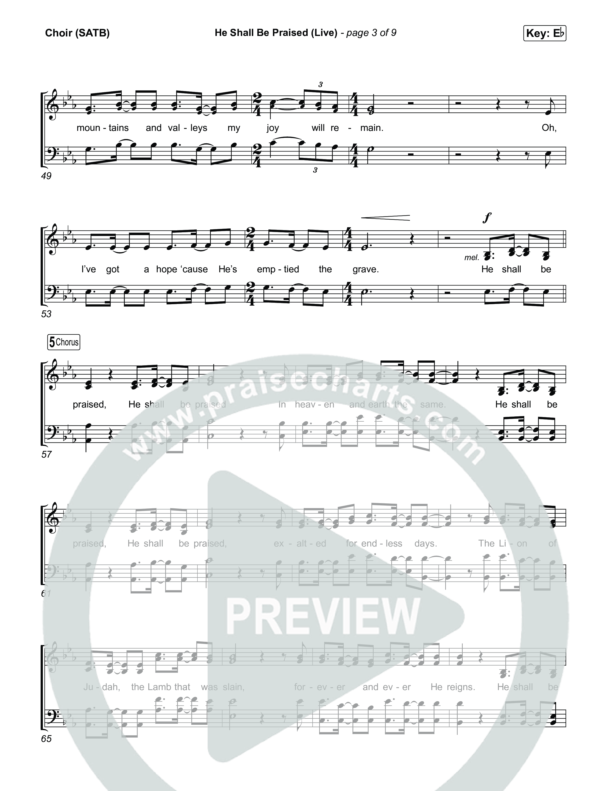He Shall Be Praised (Live) Choir Sheet (SATB) (The Belonging Co / David Dennis)