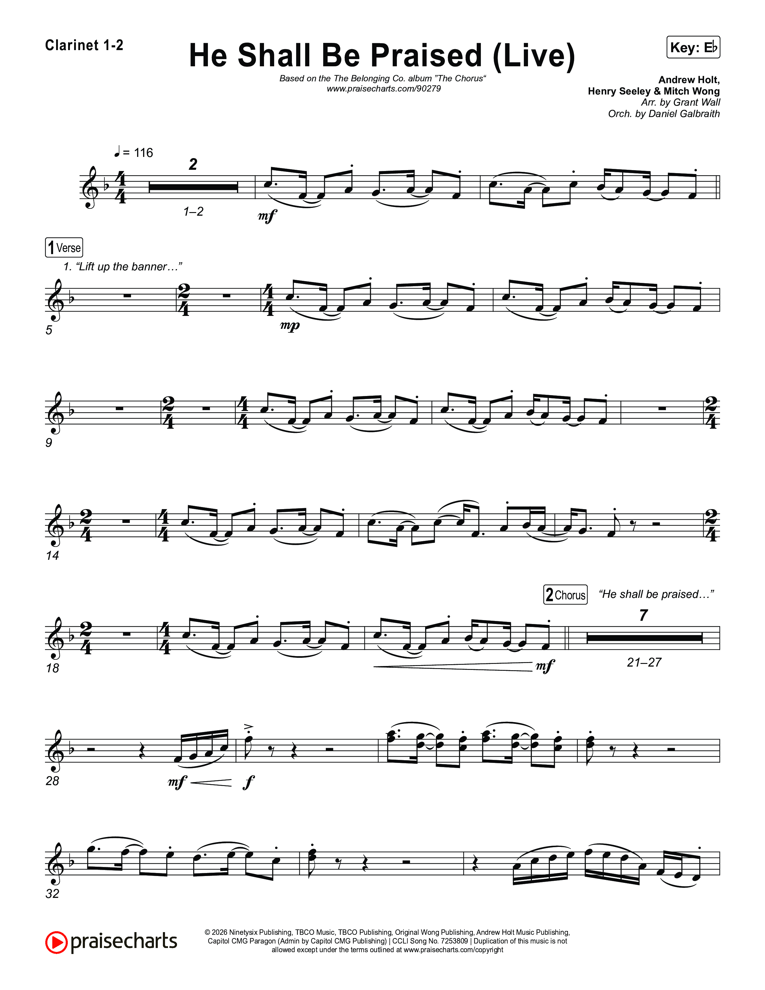 He Shall Be Praised (Live) Clarinet 1,2 (The Belonging Co / David Dennis)