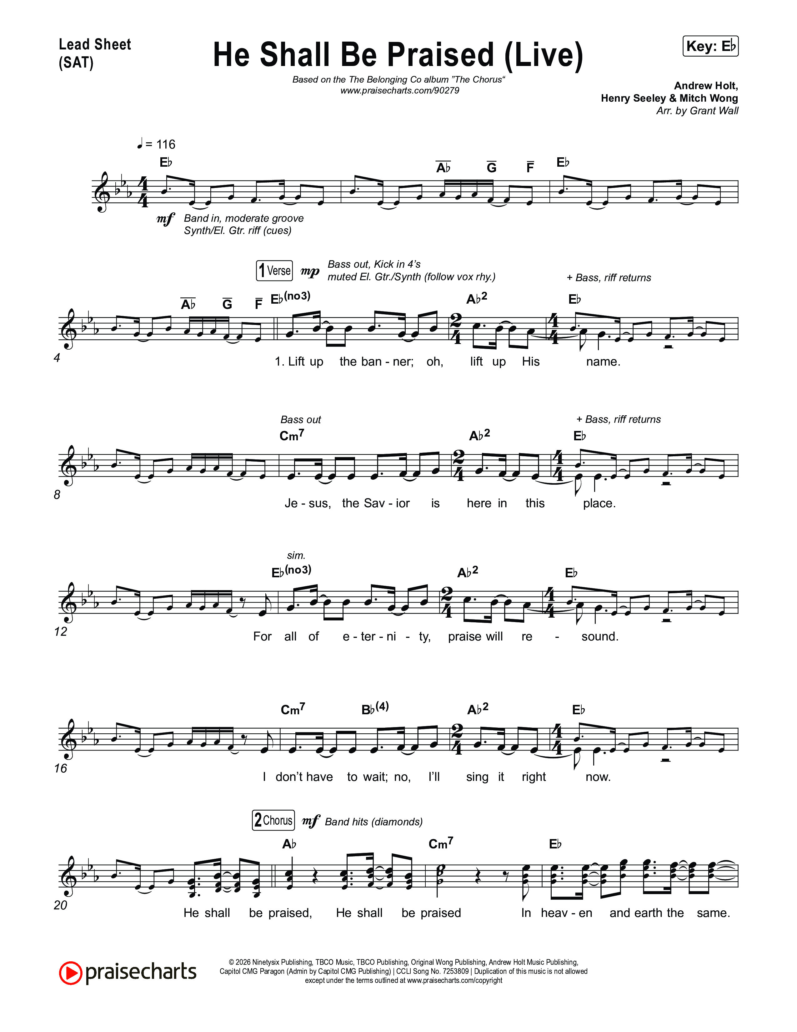 He Shall Be Praised (Live) Lead Sheet (SAT) (The Belonging Co / David Dennis)