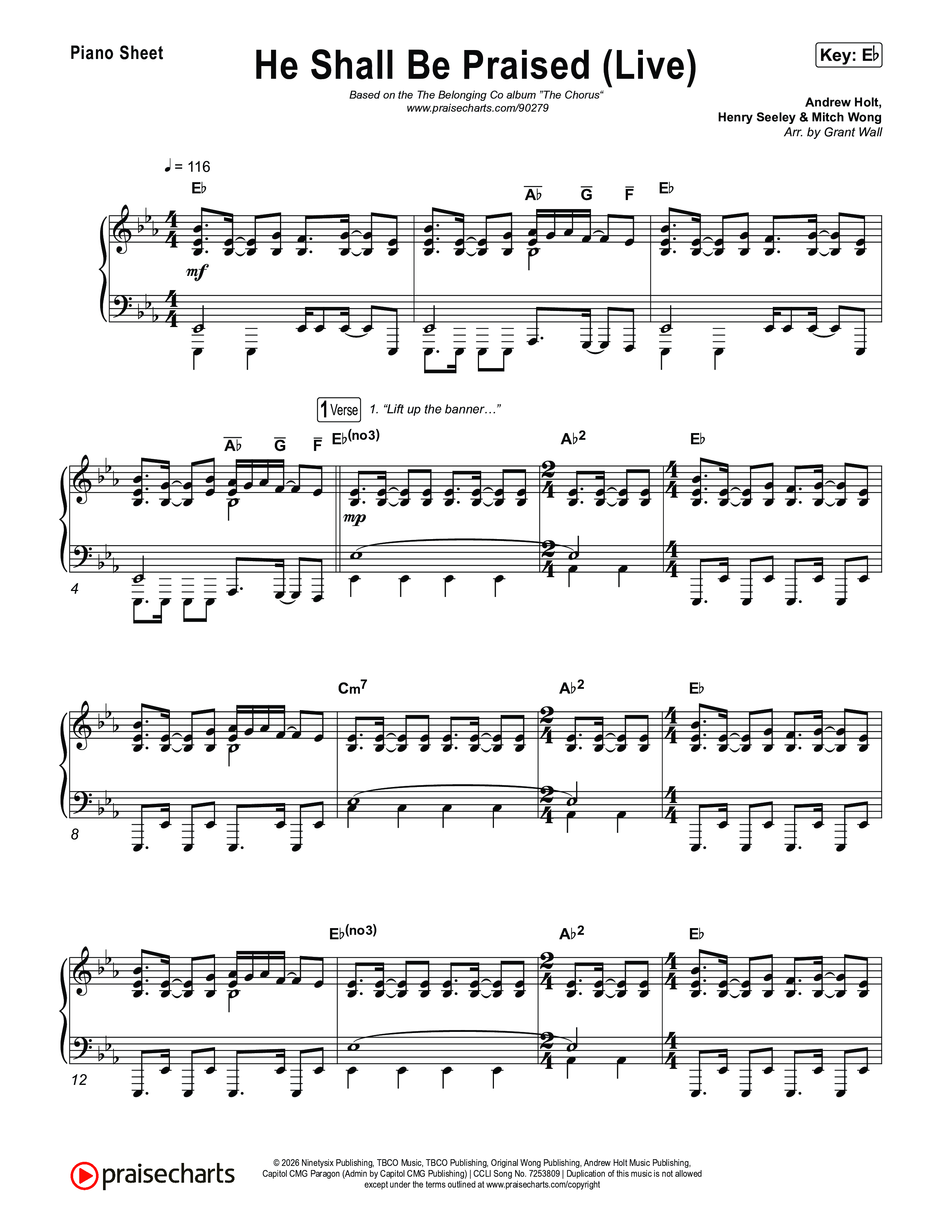 He Shall Be Praised (Live) Piano Sheet (The Belonging Co / David Dennis)