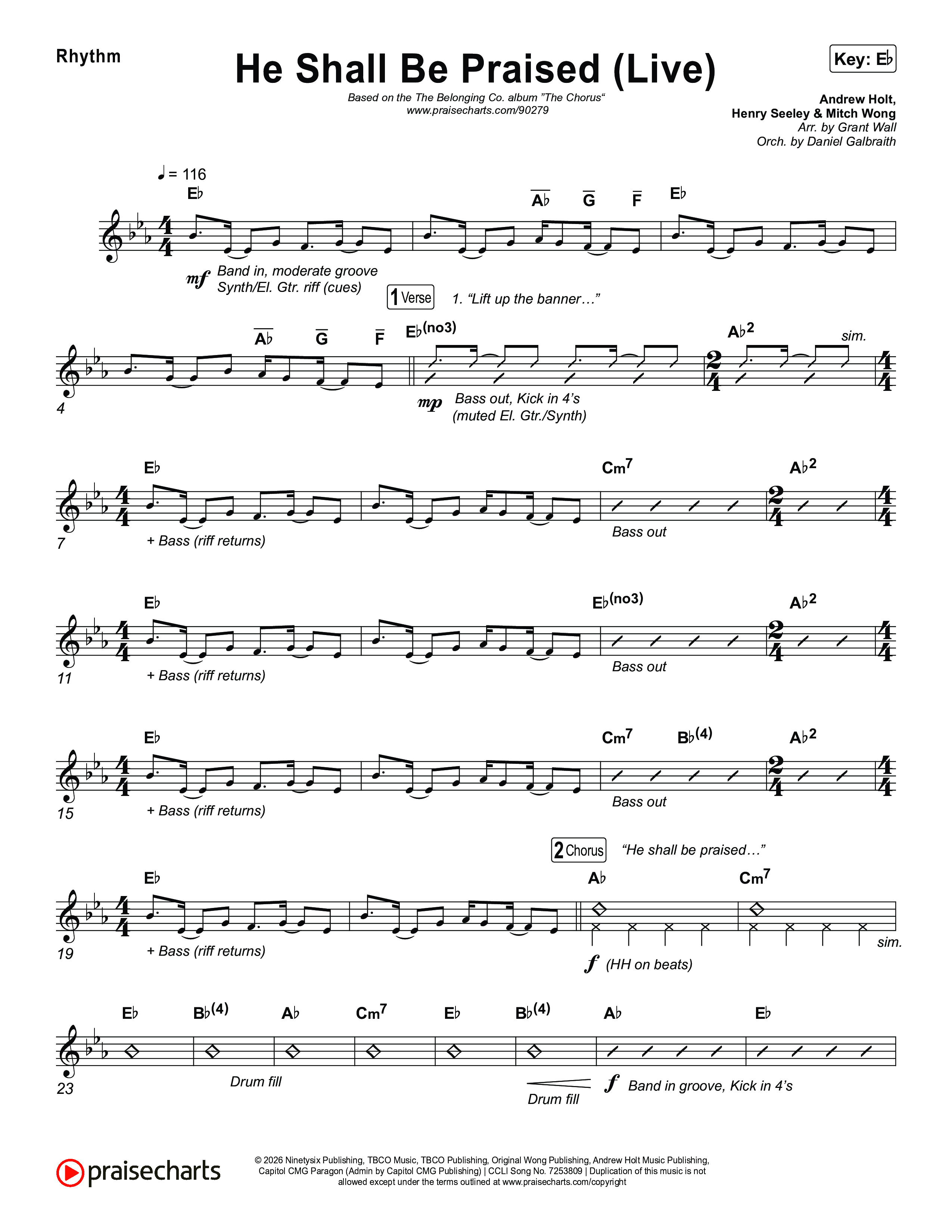He Shall Be Praised (Live) Rhythm Chart (The Belonging Co / David Dennis)