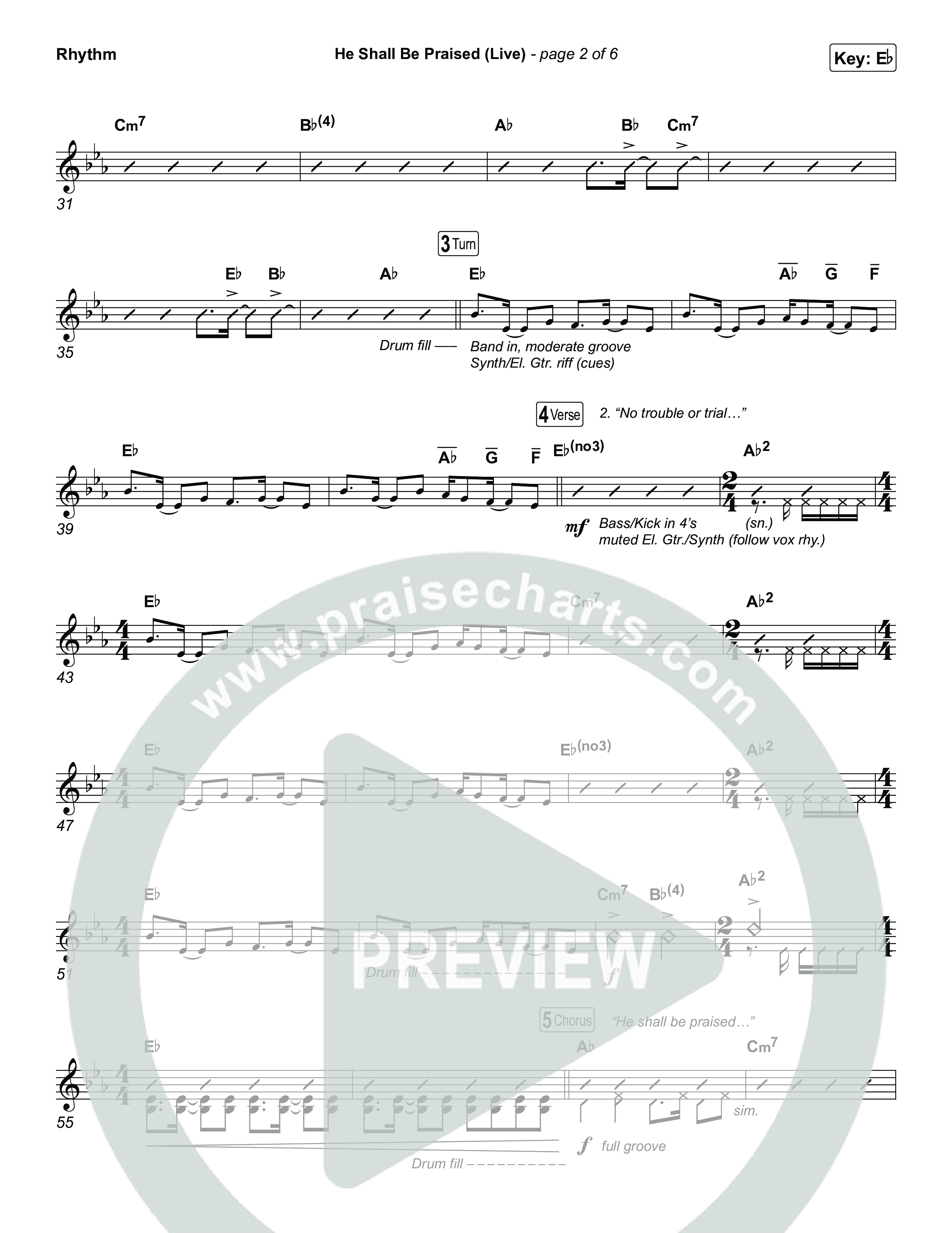 He Shall Be Praised (Live) Rhythm Chart (The Belonging Co / David Dennis)