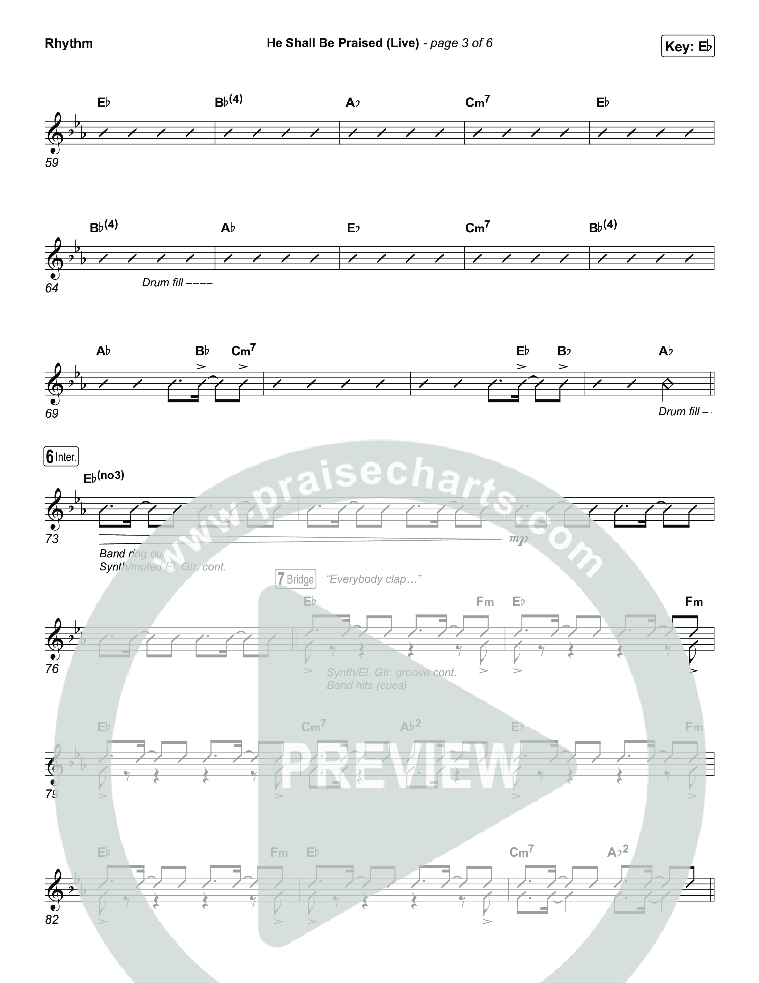 He Shall Be Praised (Live) Rhythm Chart (The Belonging Co / David Dennis)