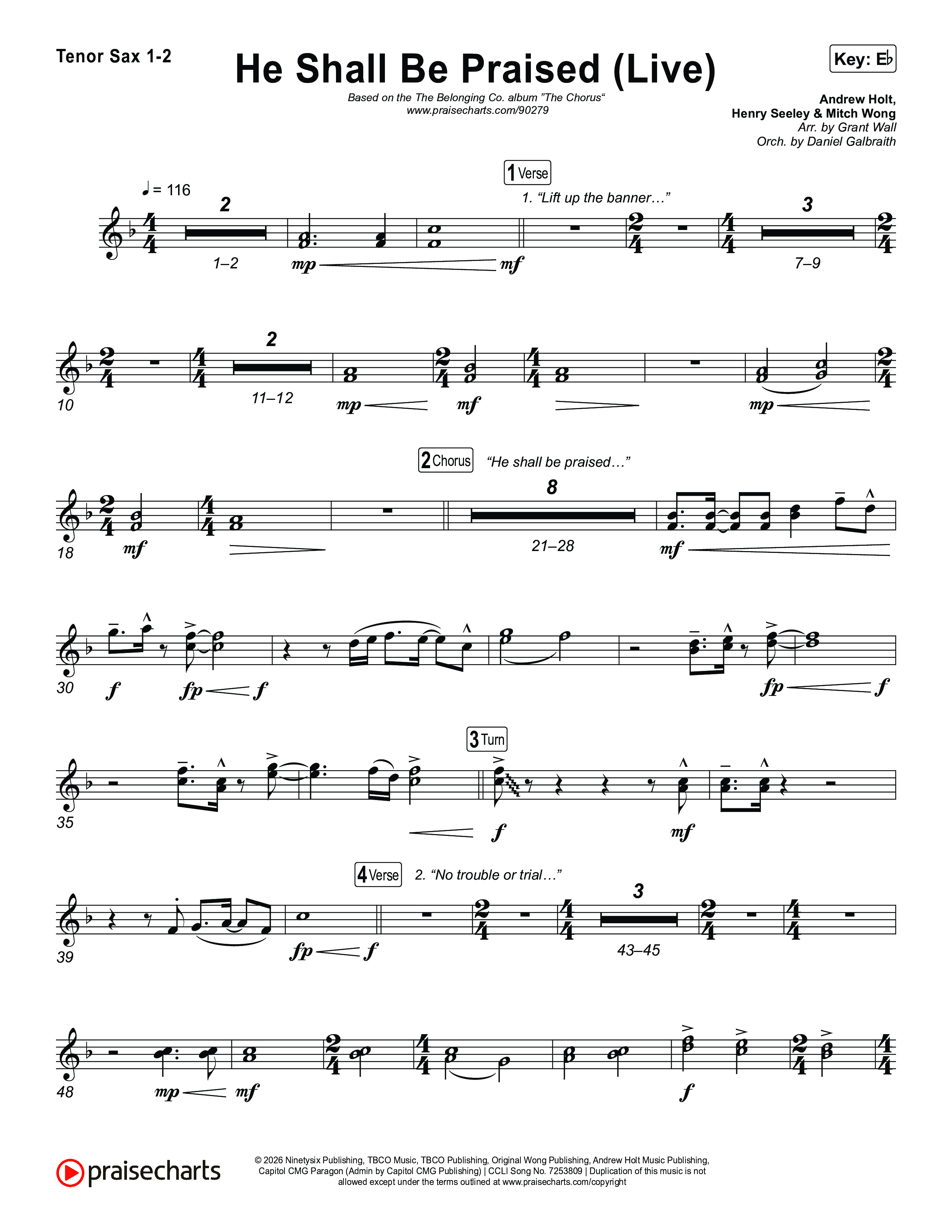 He Shall Be Praised (Live) Tenor Sax 1,2 (The Belonging Co / David Dennis)