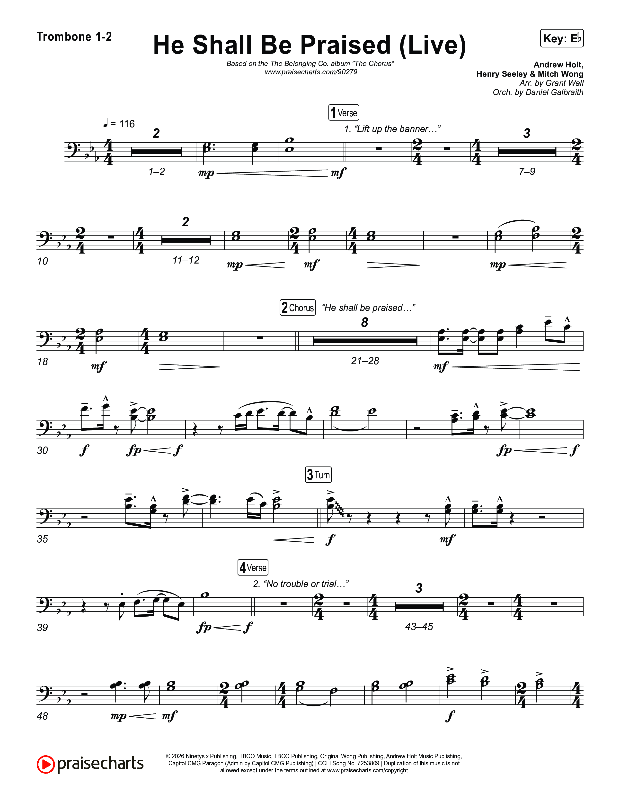 He Shall Be Praised (Live) Trombone 1,2 (The Belonging Co / David Dennis)