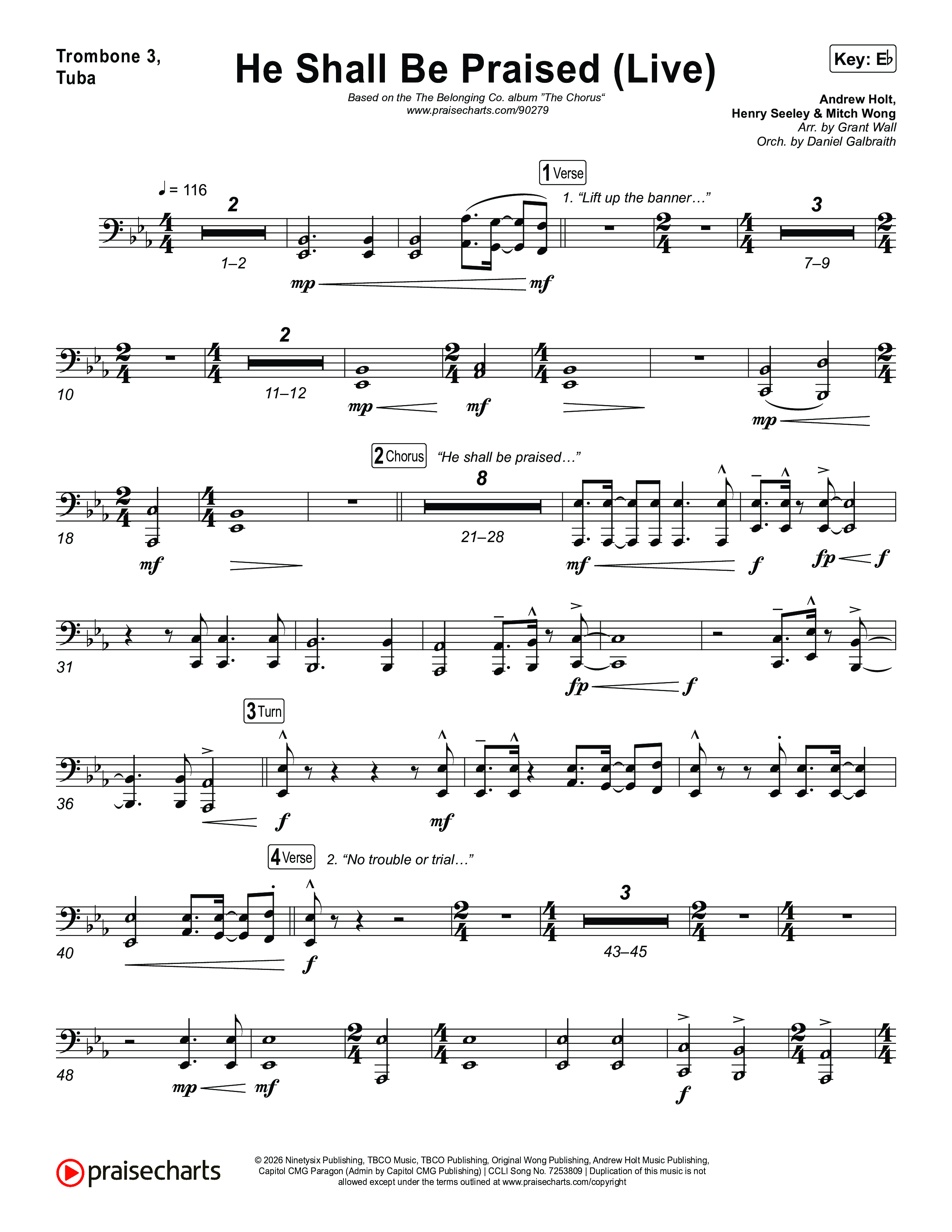 He Shall Be Praised (Live) Trombone 3/Tuba (The Belonging Co / David Dennis)