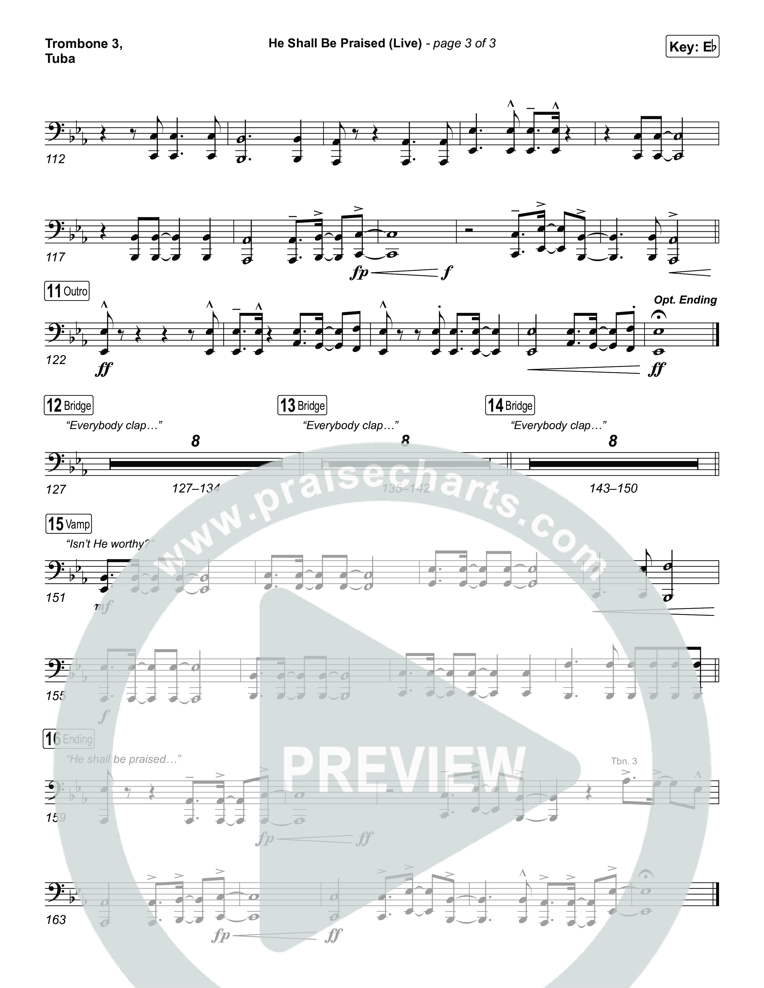 He Shall Be Praised (Live) Trombone 3/Tuba (The Belonging Co / David Dennis)