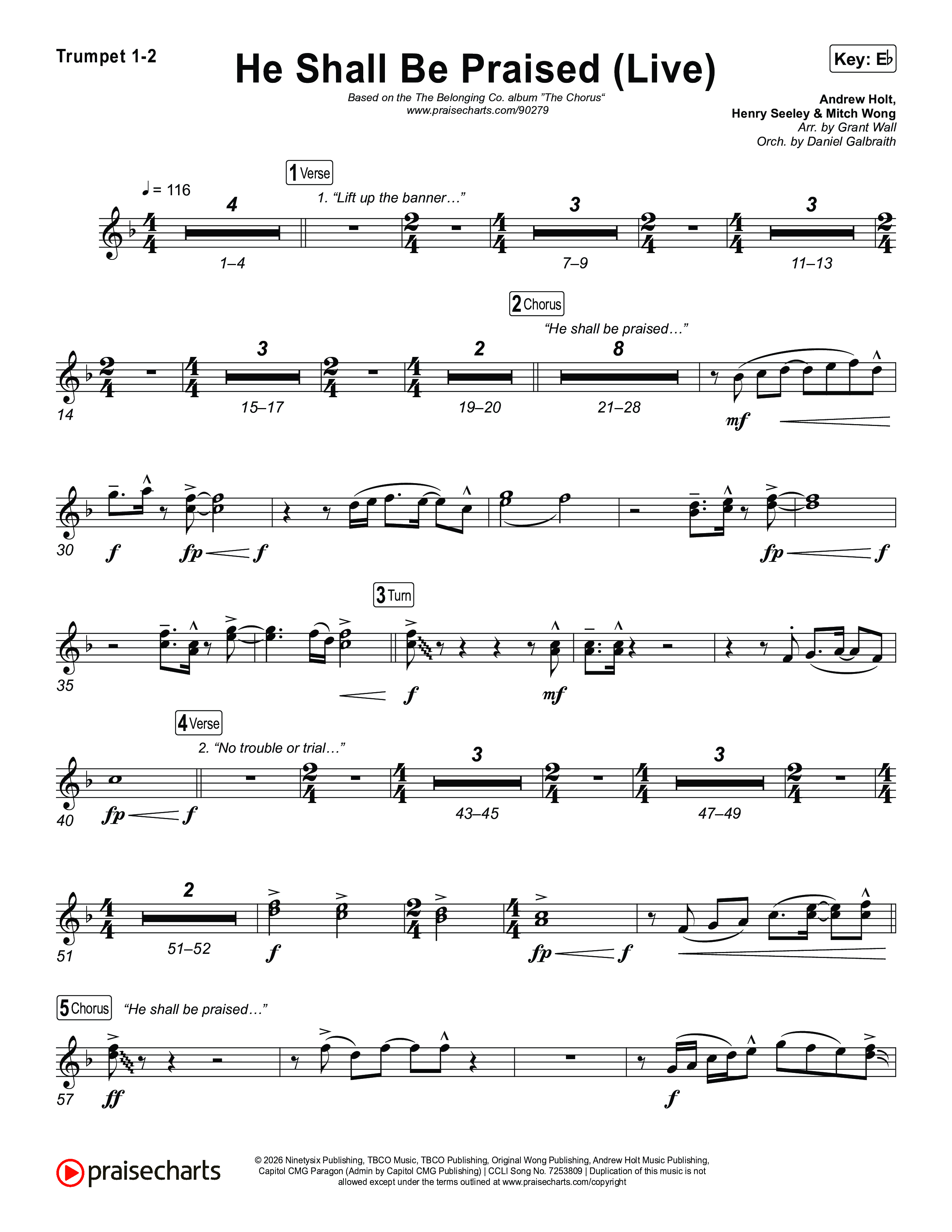 He Shall Be Praised (Live) Trumpet 1,2 (The Belonging Co / David Dennis)