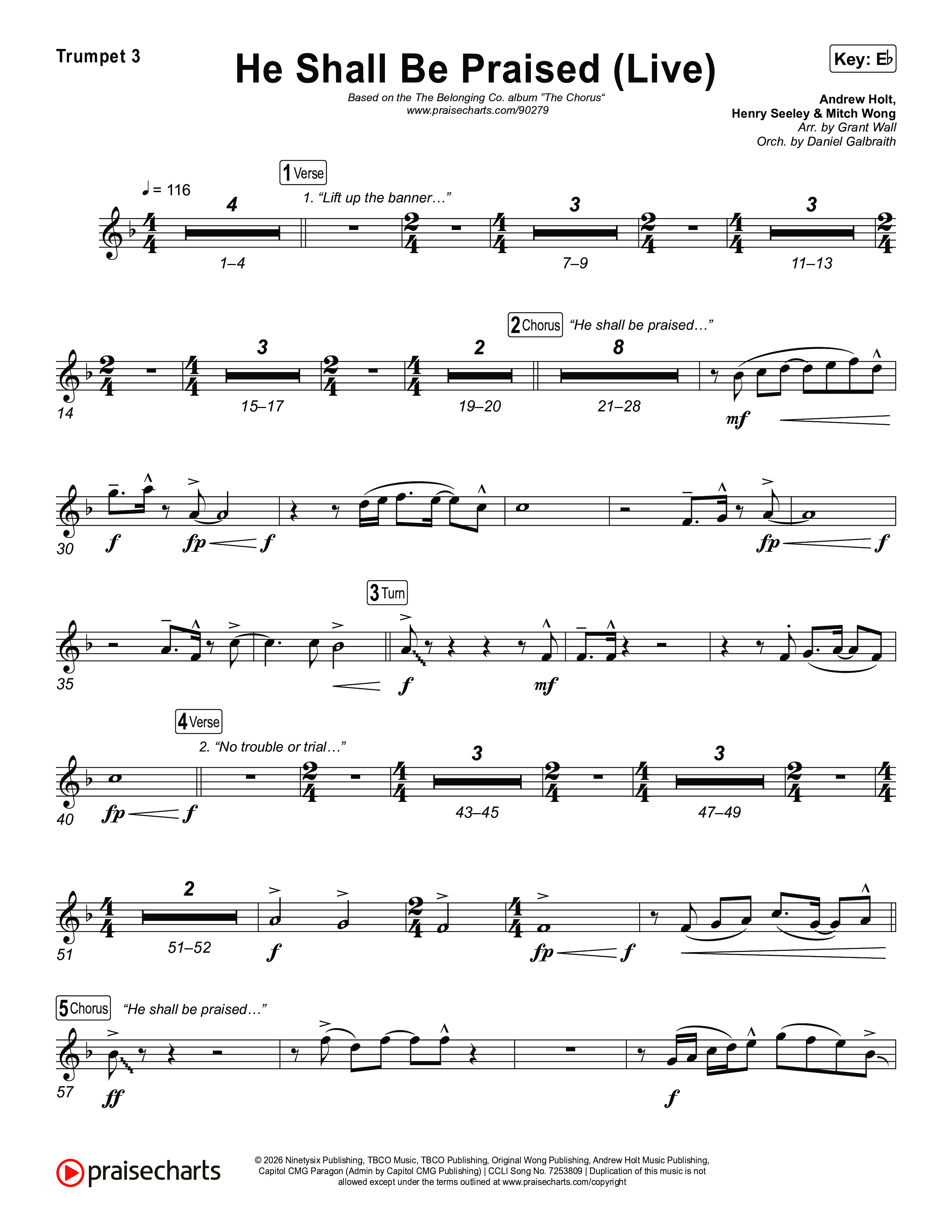 He Shall Be Praised (Live) Trumpet 3 (The Belonging Co / David Dennis)