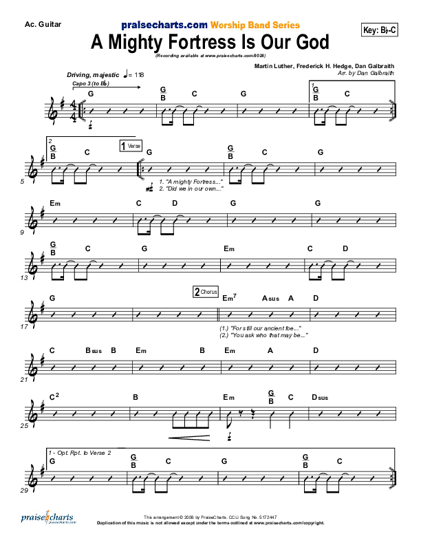 A Mighty Fortress Is Our God Acoustic Guitar (PraiseCharts Band / Arr. Daniel Galbraith)