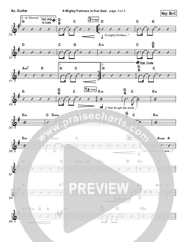 A Mighty Fortress Is Our God Acoustic Guitar (PraiseCharts Band / Arr. Daniel Galbraith)