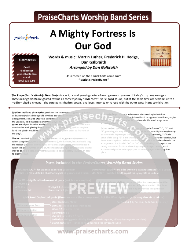 A Mighty Fortress Is Our God Orchestration (PraiseCharts Band / Arr. Daniel Galbraith)