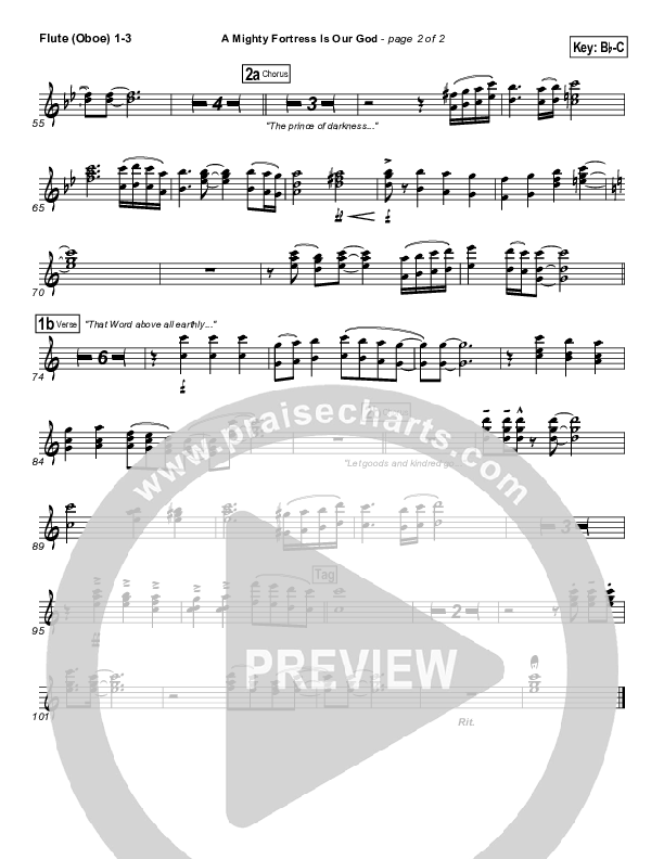 A Mighty Fortress Is Our God Flute/Oboe 1/2/3 (PraiseCharts Band / Arr. Daniel Galbraith)