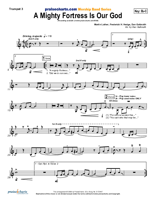 A Mighty Fortress Is Our God Trumpet 3 (PraiseCharts Band / Arr. Daniel Galbraith)