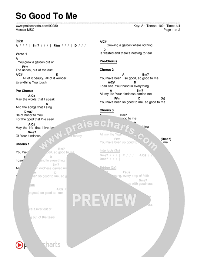So Good To Me Chords & Lyrics (Mosaic MSC)