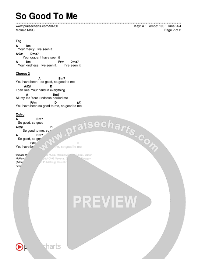 So Good To Me Chords & Lyrics (Mosaic MSC)