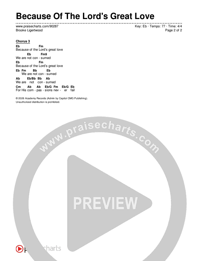 Because Of The Lord's Great Love Chords & Lyrics (Brooke Ligertwood)
