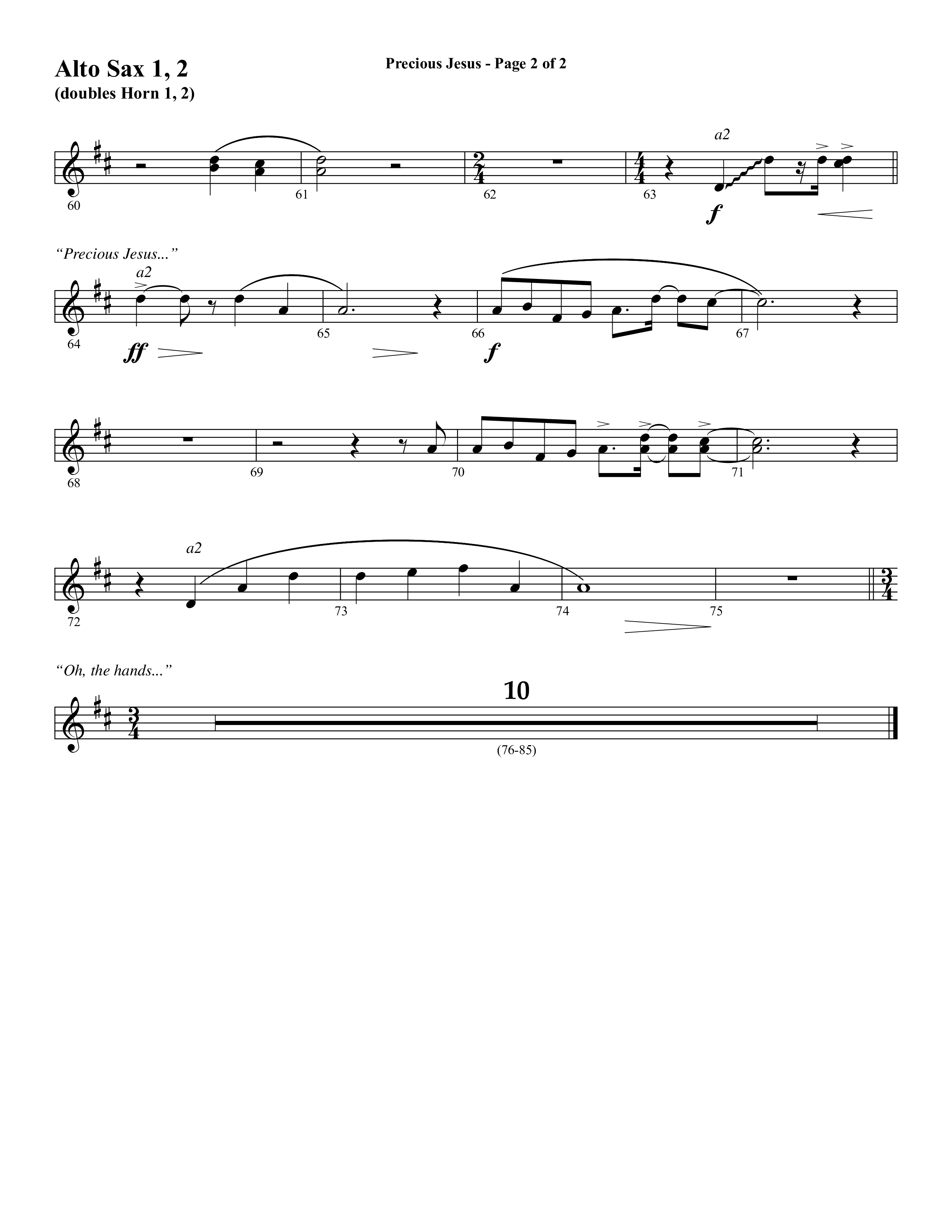 Precious Jesus (with Tis So Sweet To Trust In Jesus) (Choral Anthem SATB) Alto Sax 1/2 (Word Music Choral / Arr. Daniel Semsen)