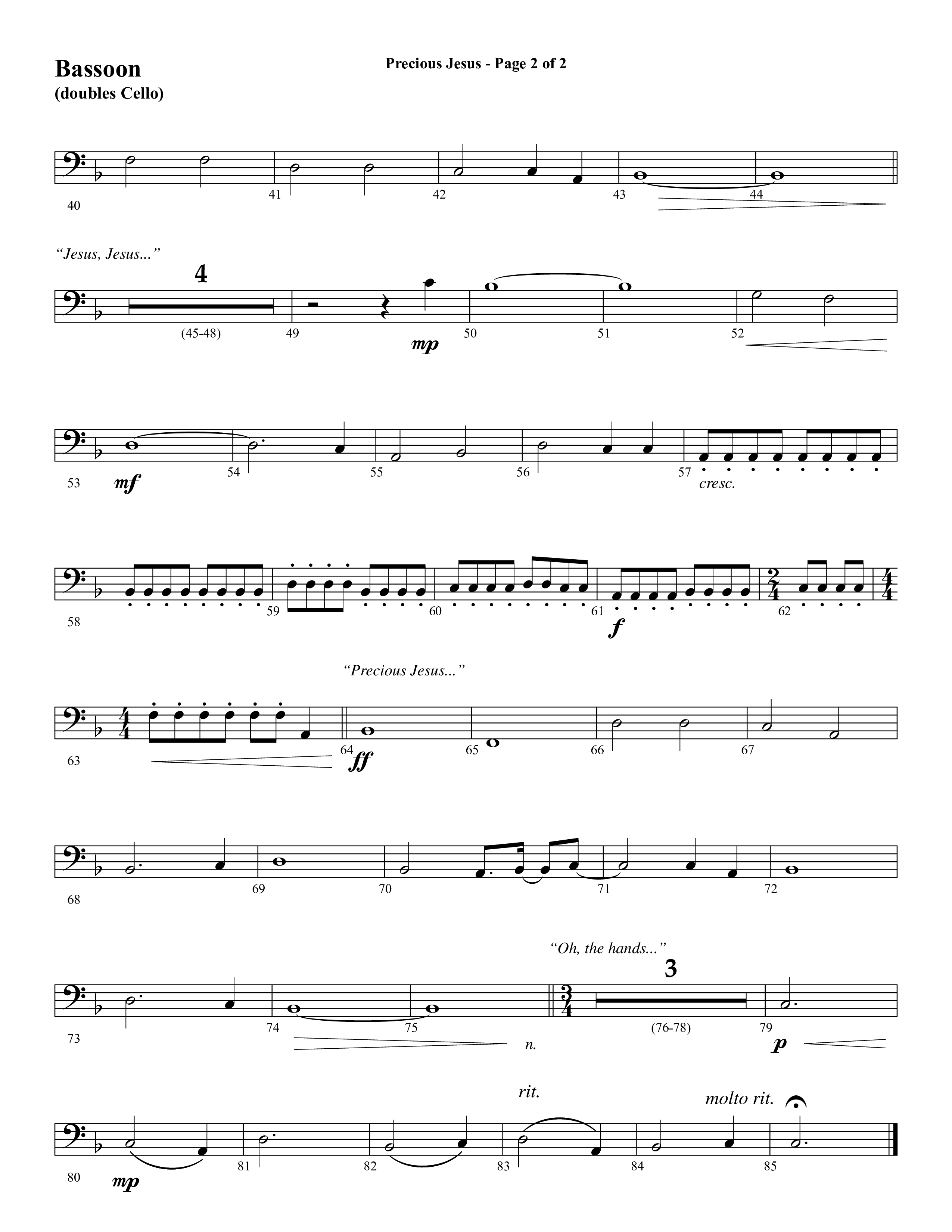 Precious Jesus (with Tis So Sweet To Trust In Jesus) (Choral Anthem SATB) Bassoon (Word Music Choral / Arr. Daniel Semsen)
