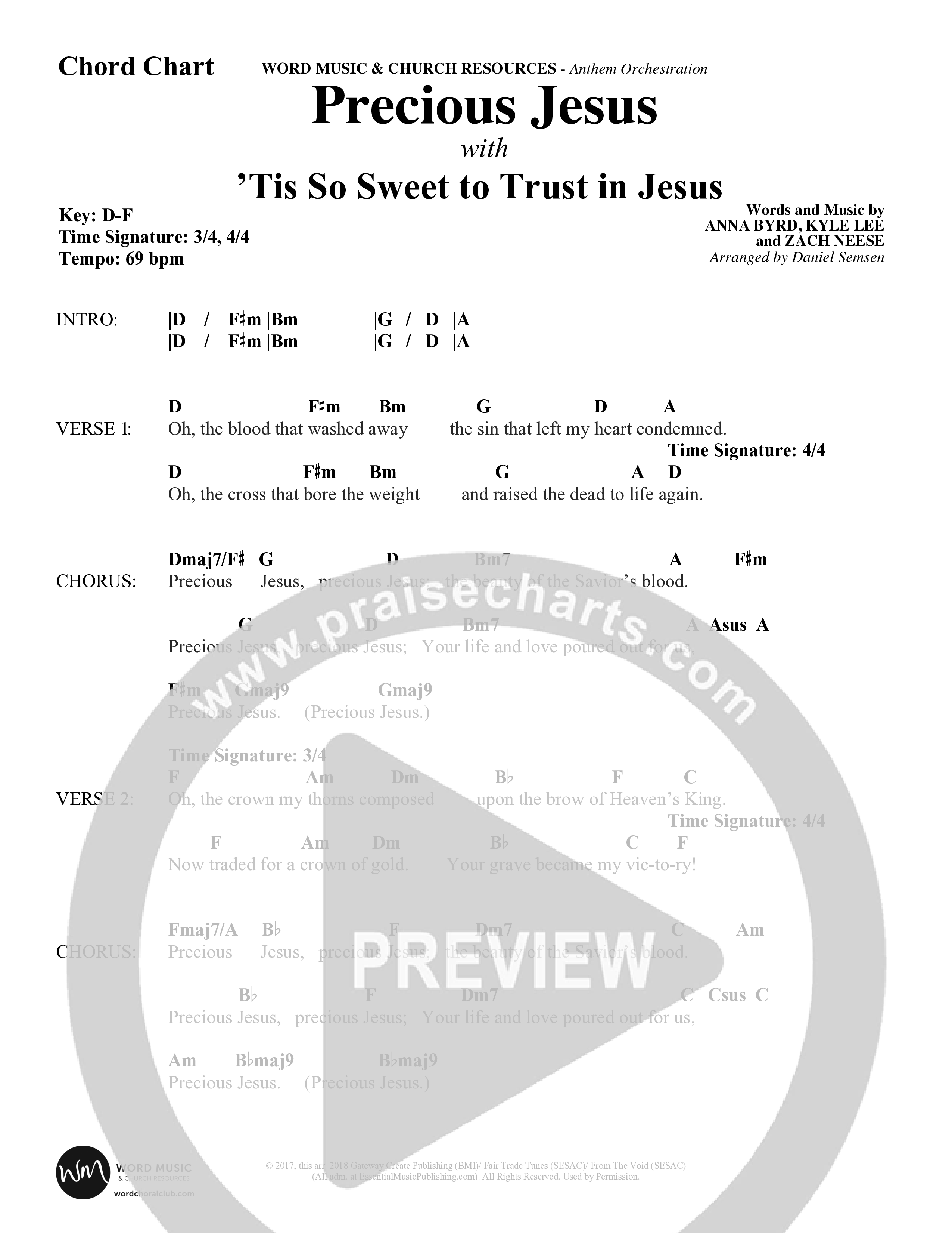 Precious Jesus (with Tis So Sweet To Trust In Jesus) (Choral Anthem SATB) Chord Chart (Word Music Choral / Arr. Daniel Semsen)