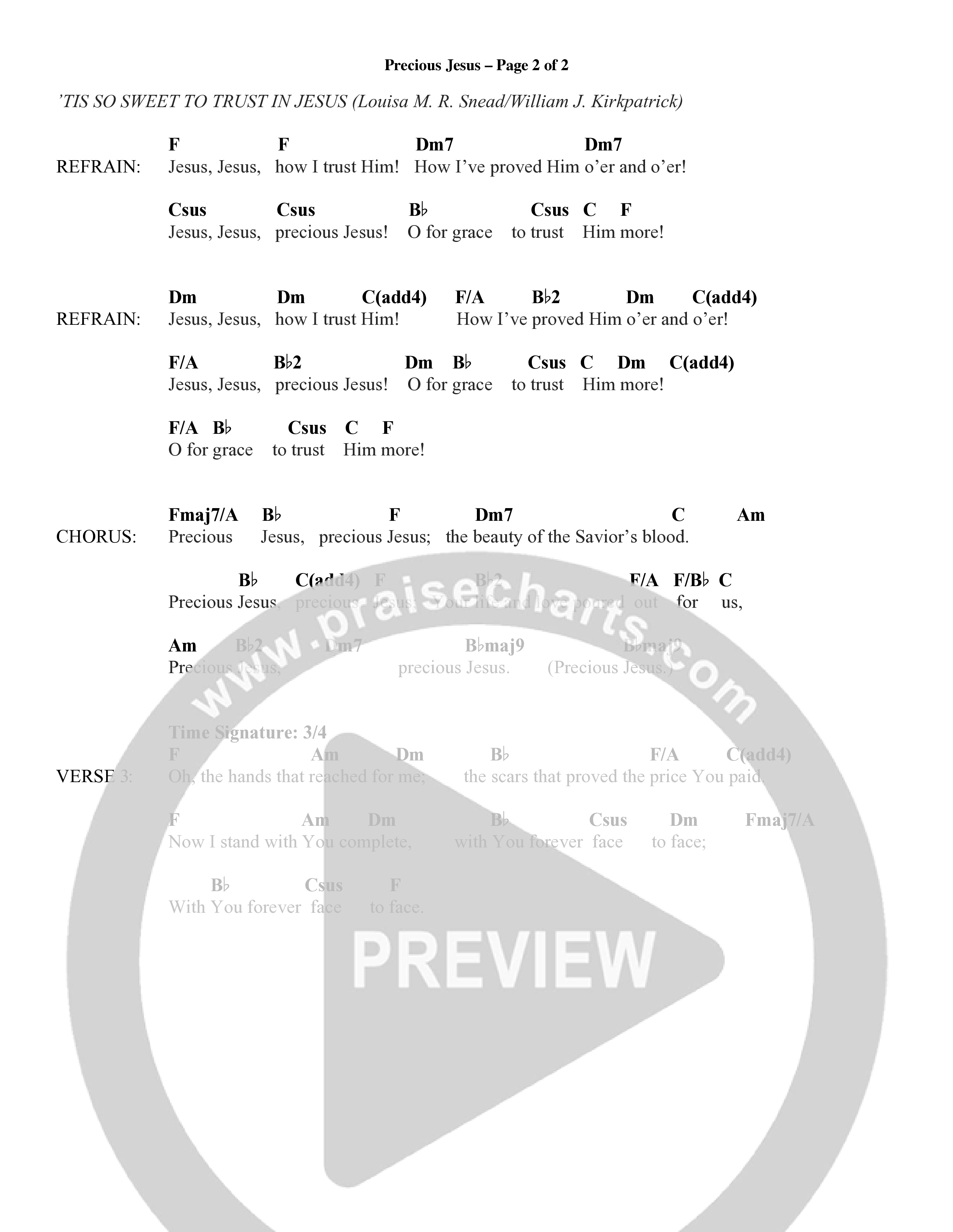 Precious Jesus (with Tis So Sweet To Trust In Jesus) (Choral Anthem SATB) Chord Chart (Word Music Choral / Arr. Daniel Semsen)