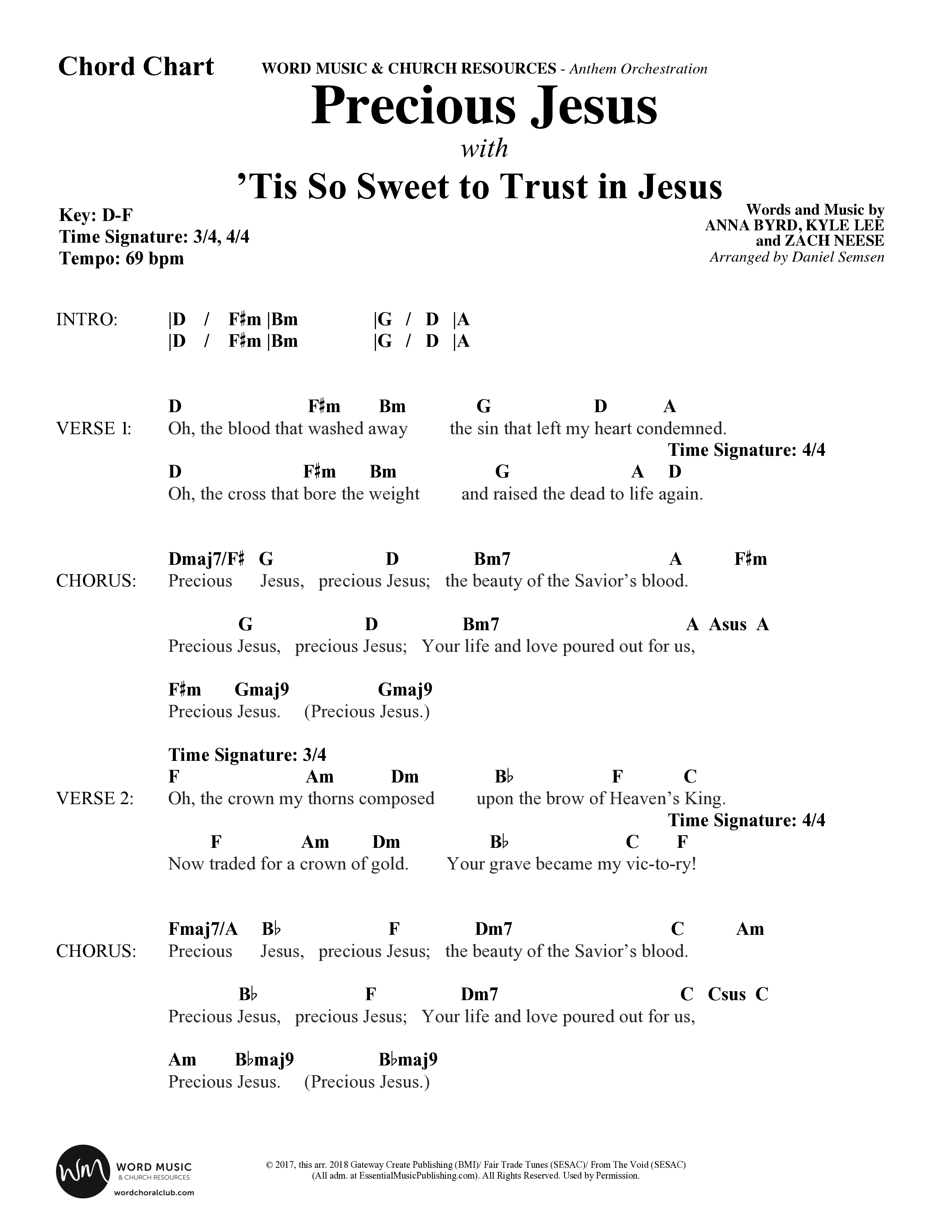 Precious Jesus (with Tis So Sweet To Trust In Jesus) (Choral Anthem SATB) Chords & Lead Sheet (Word Music Choral / Arr. Daniel Semsen)
