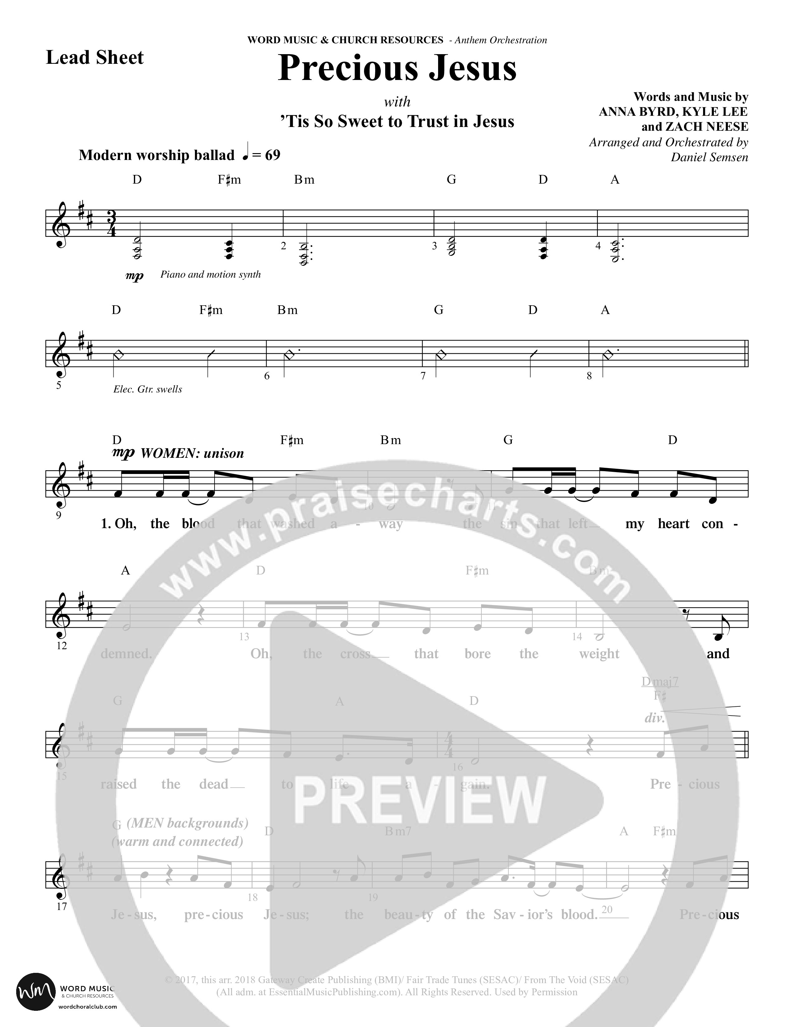 Precious Jesus (with Tis So Sweet To Trust In Jesus) (Choral Anthem SATB) Chords & Lead Sheet (Word Music Choral / Arr. Daniel Semsen)