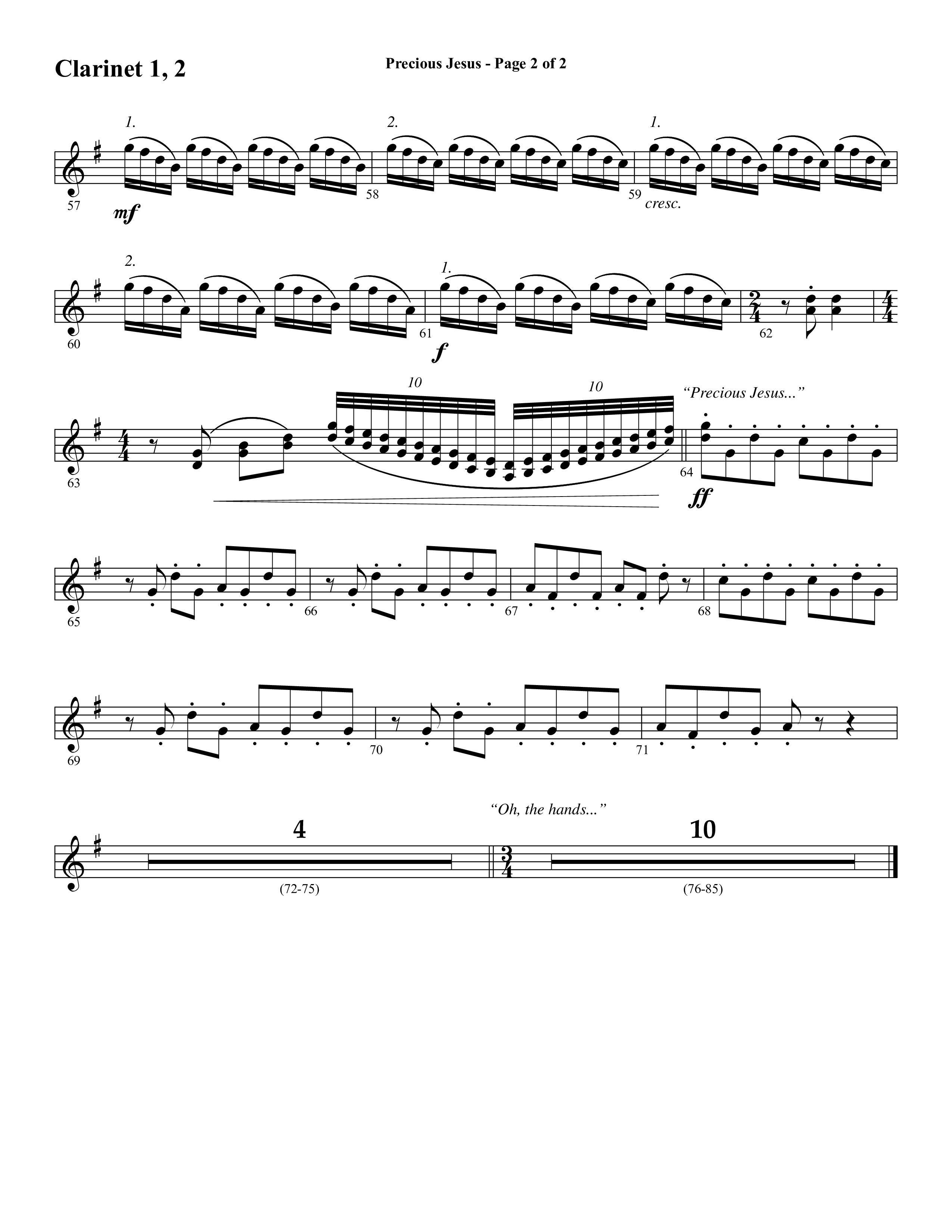 Precious Jesus (with Tis So Sweet To Trust In Jesus) (Choral Anthem SATB) Clarinet 1/2 (Word Music Choral / Arr. Daniel Semsen)