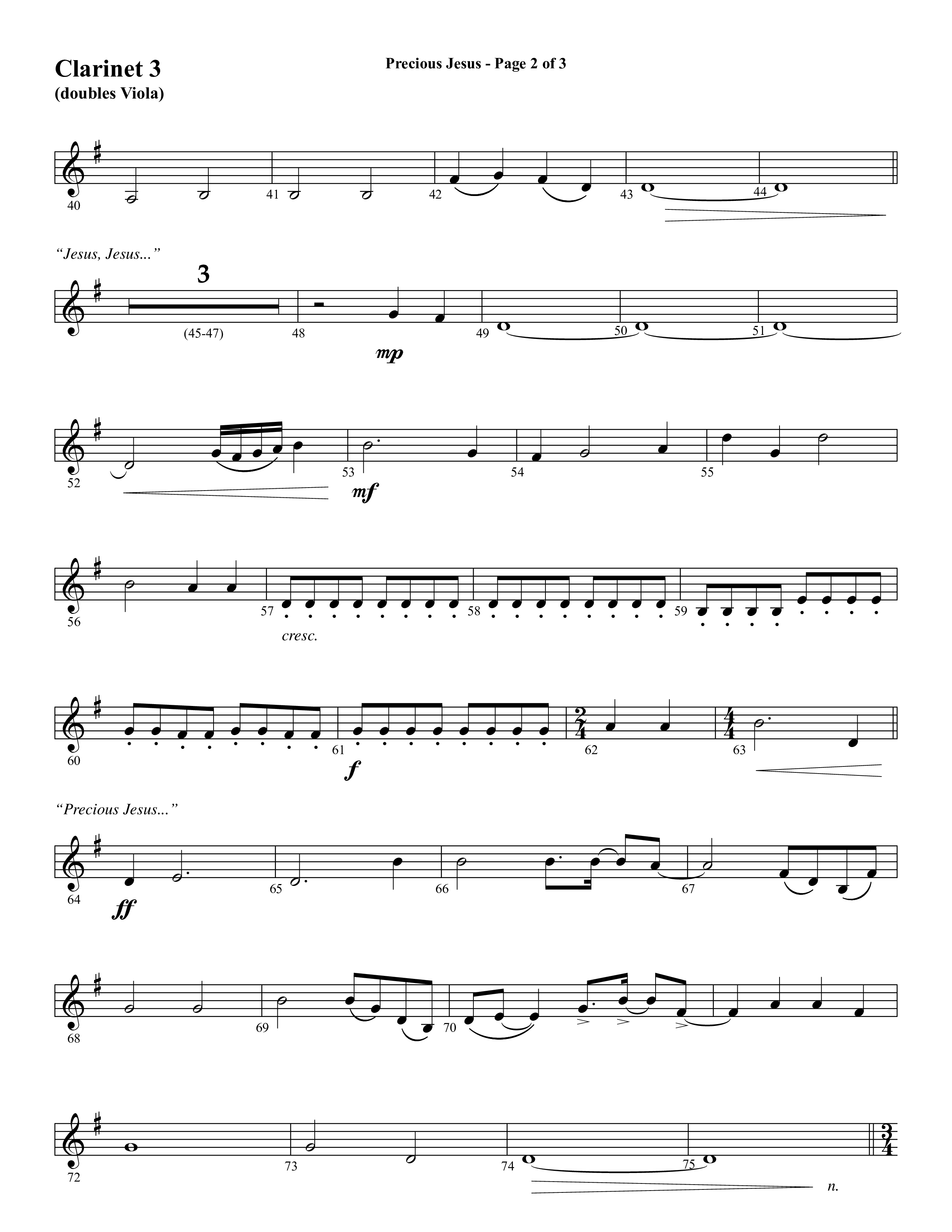 Precious Jesus (with Tis So Sweet To Trust In Jesus) (Choral Anthem SATB) Clarinet 3 (Word Music Choral / Arr. Daniel Semsen)