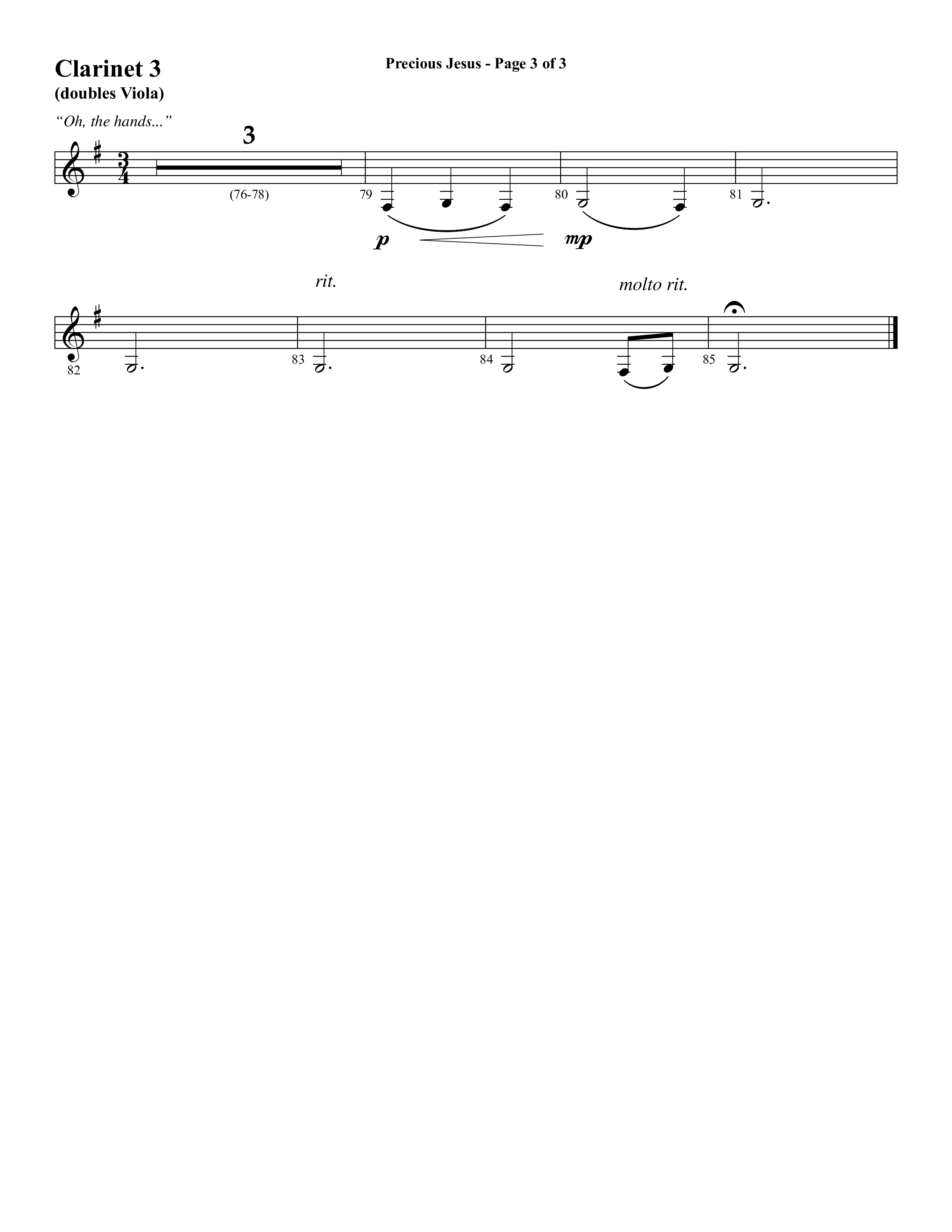 Precious Jesus (with Tis So Sweet To Trust In Jesus) (Choral Anthem SATB) Clarinet 3 (Word Music Choral / Arr. Daniel Semsen)