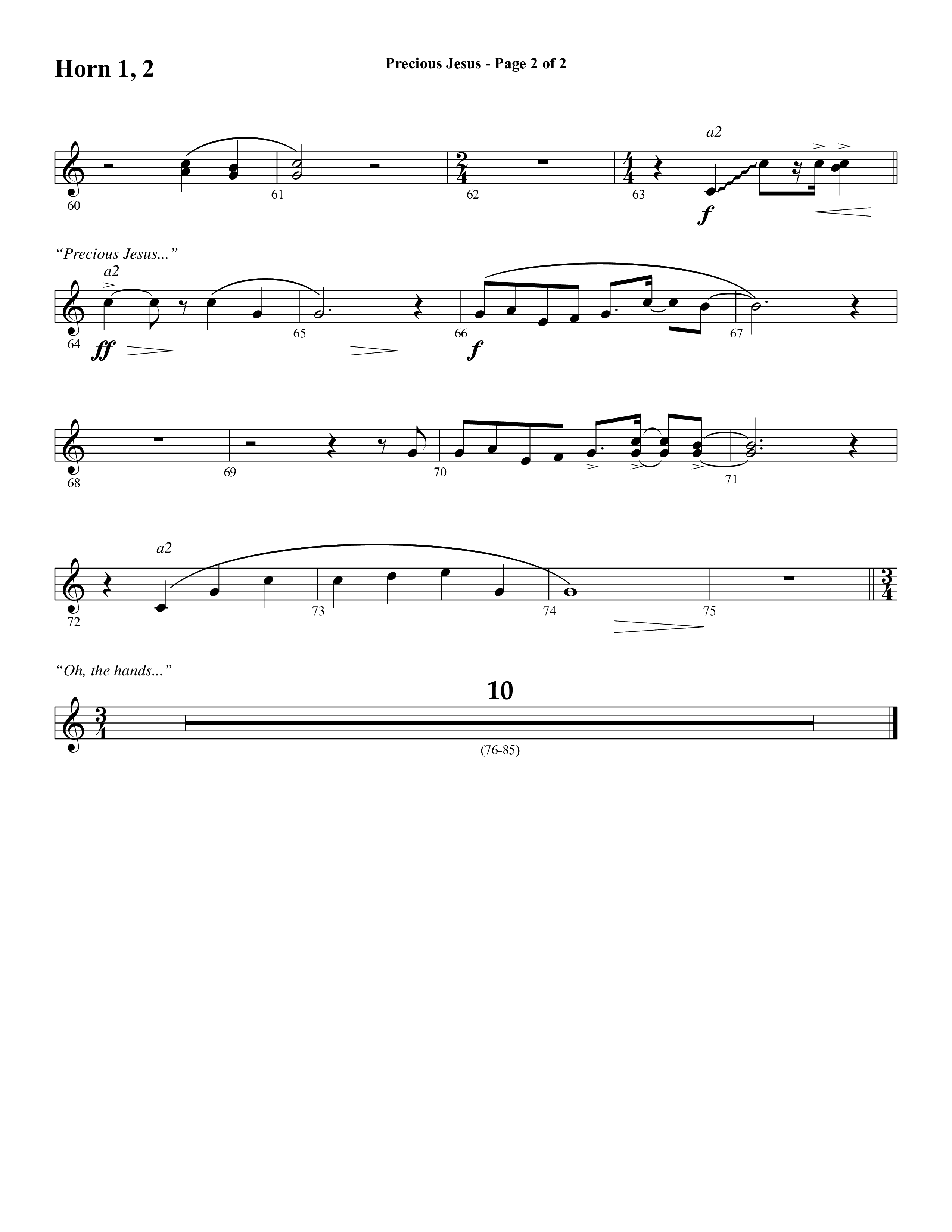 Precious Jesus (with Tis So Sweet To Trust In Jesus) (Choral Anthem SATB) French Horn 1/2 (Word Music Choral / Arr. Daniel Semsen)