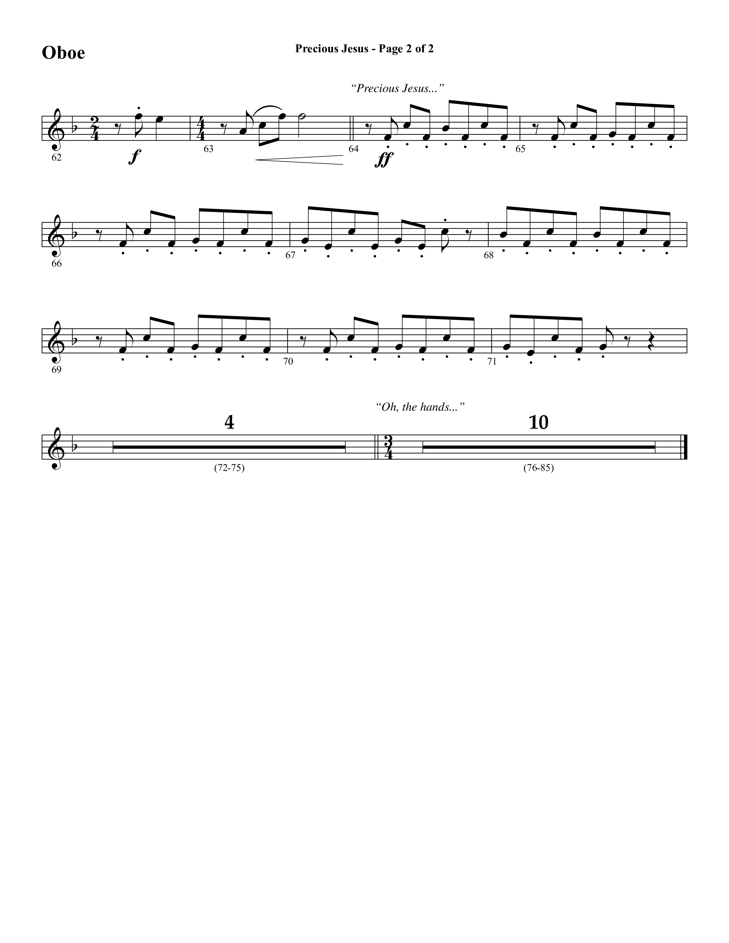 Precious Jesus (with Tis So Sweet To Trust In Jesus) (Choral Anthem SATB) Oboe (Word Music Choral / Arr. Daniel Semsen)