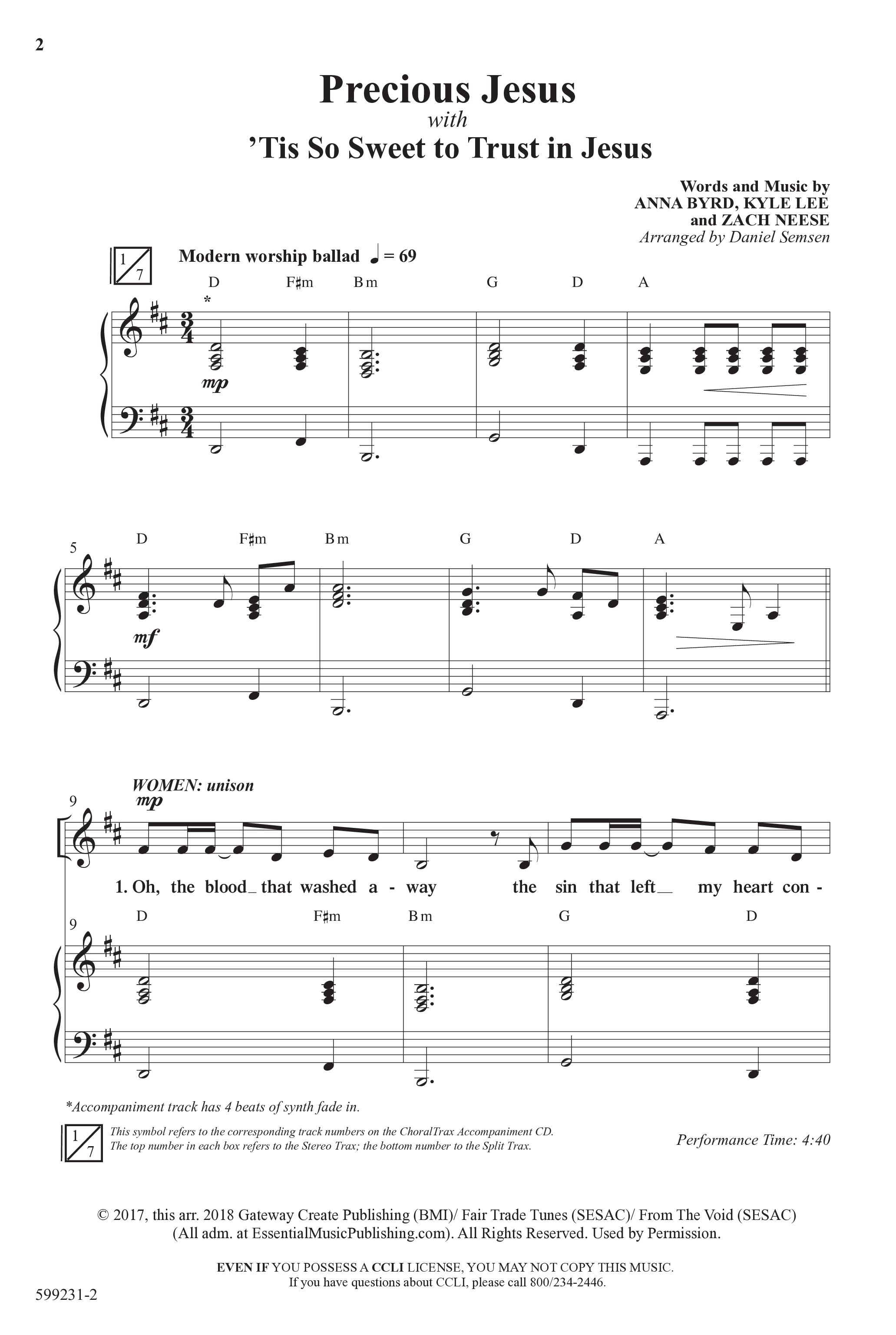 Precious Jesus (with Tis So Sweet To Trust In Jesus) (Choral Anthem SATB) Anthem (SATB/Piano) (Word Music Choral / Arr. Daniel Semsen)