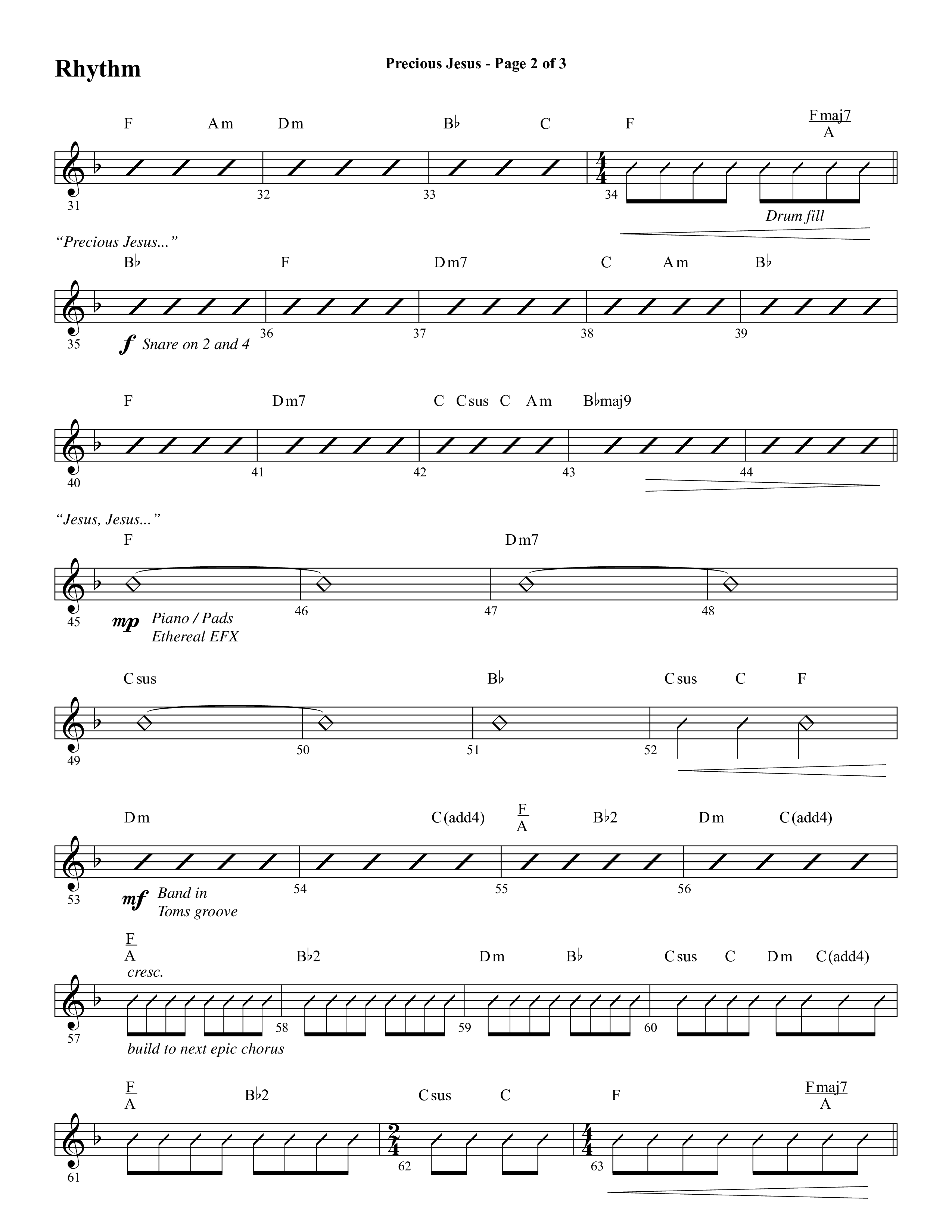Precious Jesus (with Tis So Sweet To Trust In Jesus) (Choral Anthem SATB) Rhythm Chart (Word Music Choral / Arr. Daniel Semsen)