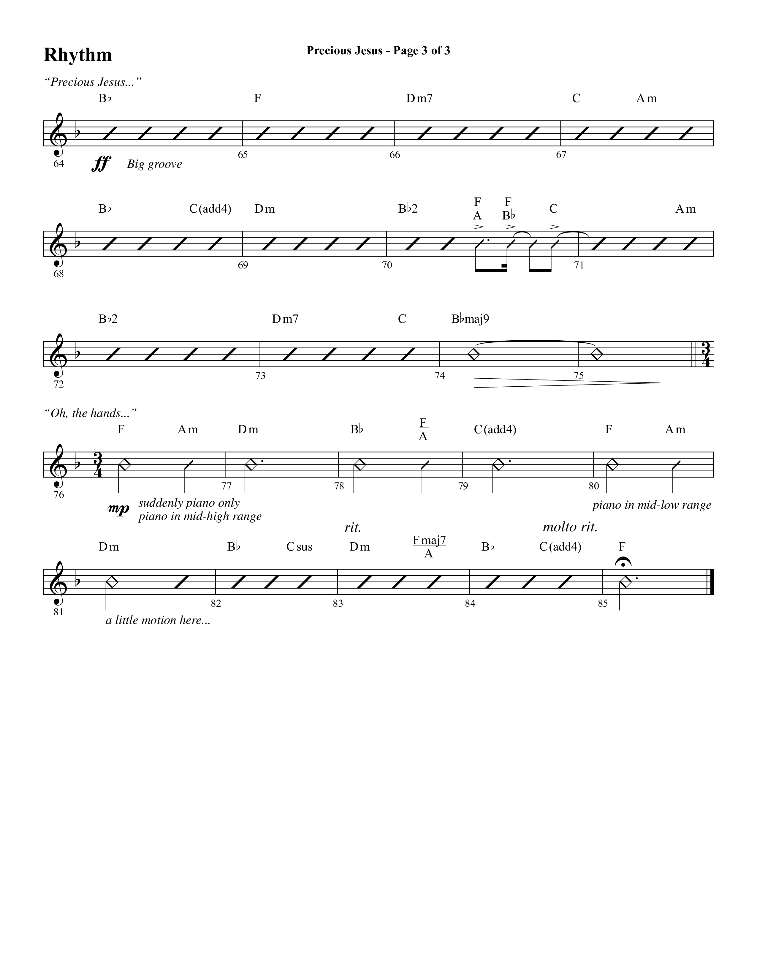 Precious Jesus (with Tis So Sweet To Trust In Jesus) (Choral Anthem SATB) Rhythm Chart (Word Music Choral / Arr. Daniel Semsen)