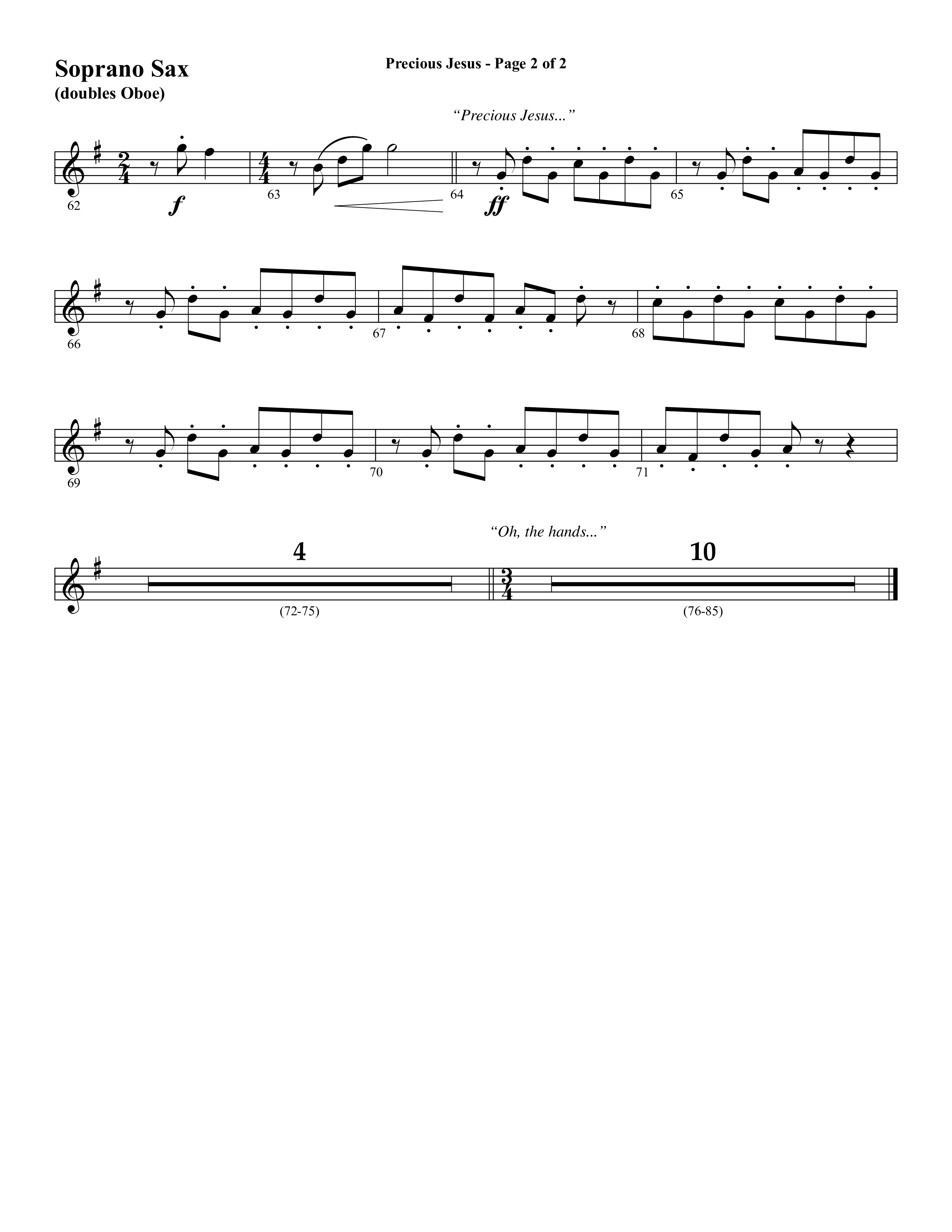 Precious Jesus (with Tis So Sweet To Trust In Jesus) (Choral Anthem SATB) Soprano Sax (Word Music Choral / Arr. Daniel Semsen)