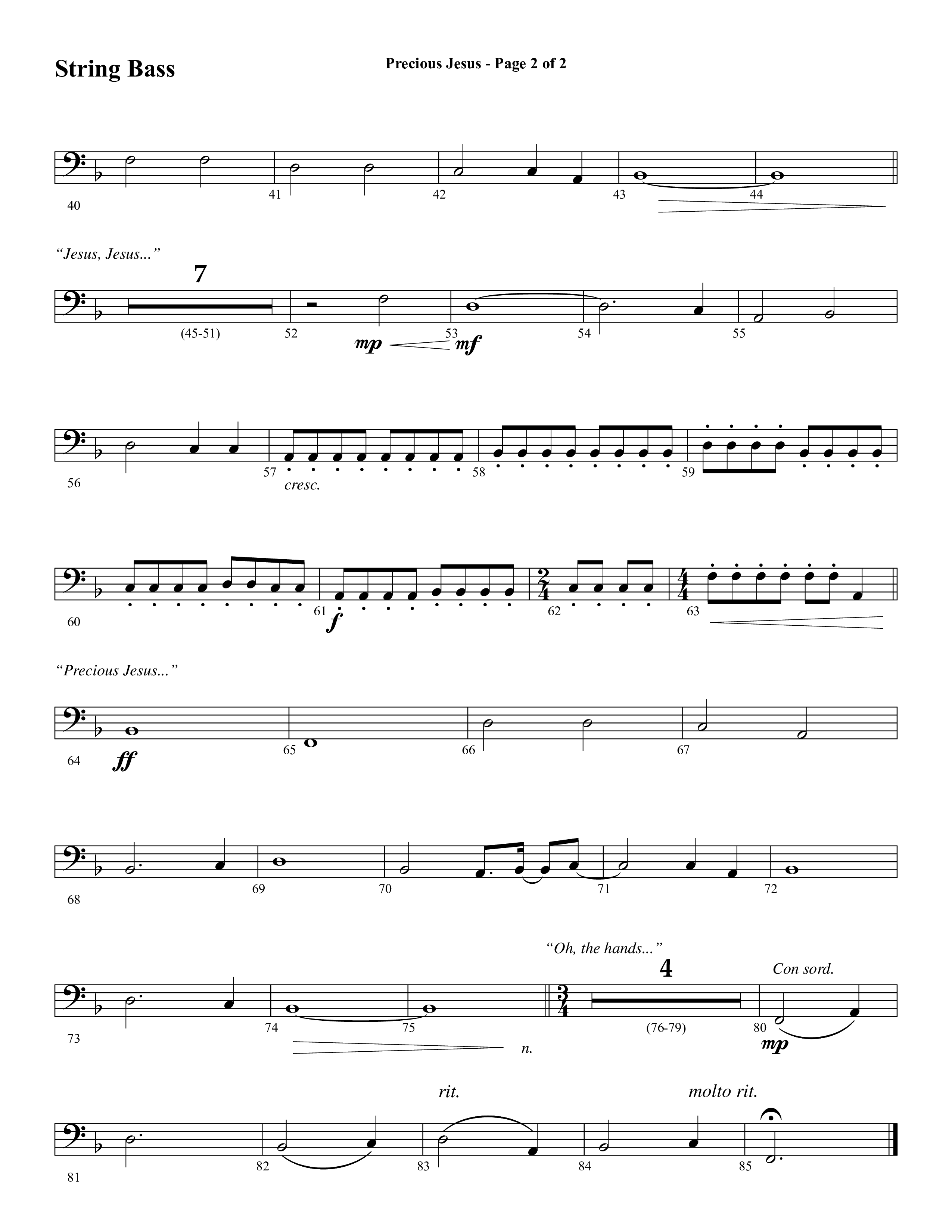 Precious Jesus (with Tis So Sweet To Trust In Jesus) (Choral Anthem SATB) String Bass (Word Music Choral / Arr. Daniel Semsen)
