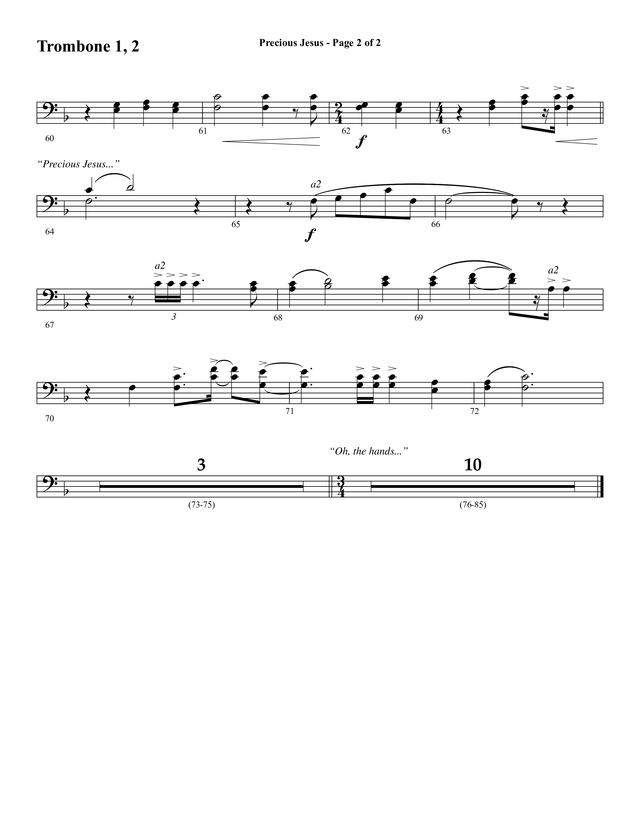 Precious Jesus (with Tis So Sweet To Trust In Jesus) (Choral Anthem SATB) Trombone 1/2 (Word Music Choral / Arr. Daniel Semsen)