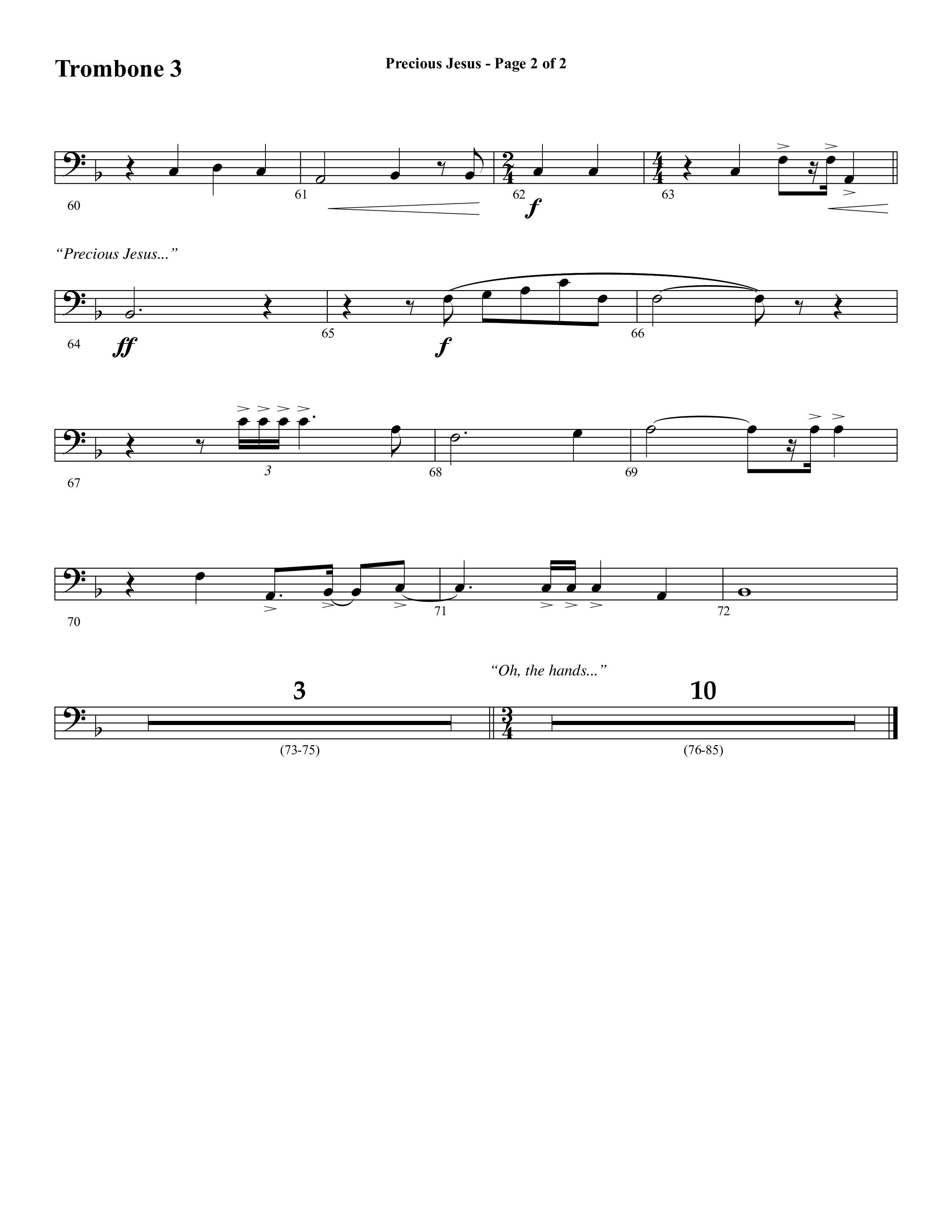 Precious Jesus (with Tis So Sweet To Trust In Jesus) (Choral Anthem SATB) Trombone 3 (Word Music Choral / Arr. Daniel Semsen)