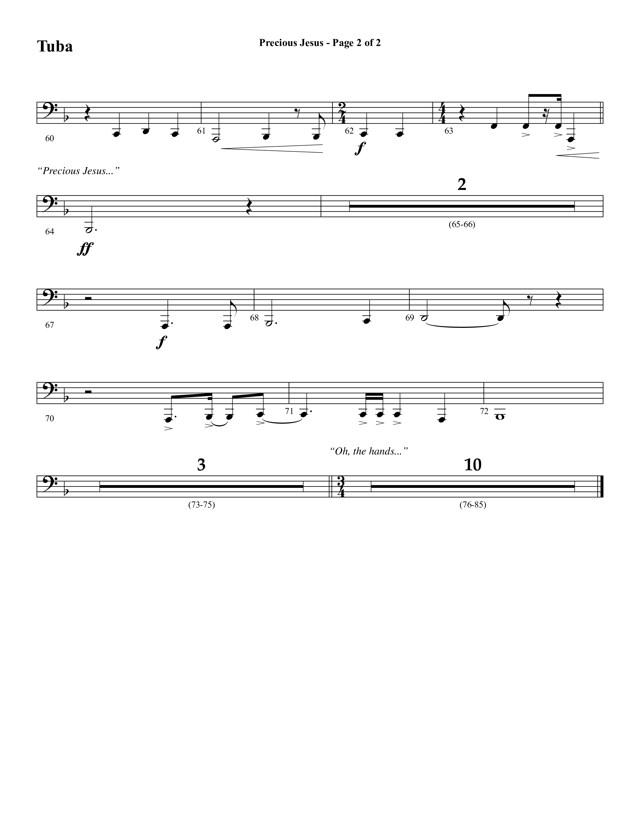 Precious Jesus (with Tis So Sweet To Trust In Jesus) (Choral Anthem SATB) Tuba (Word Music Choral / Arr. Daniel Semsen)